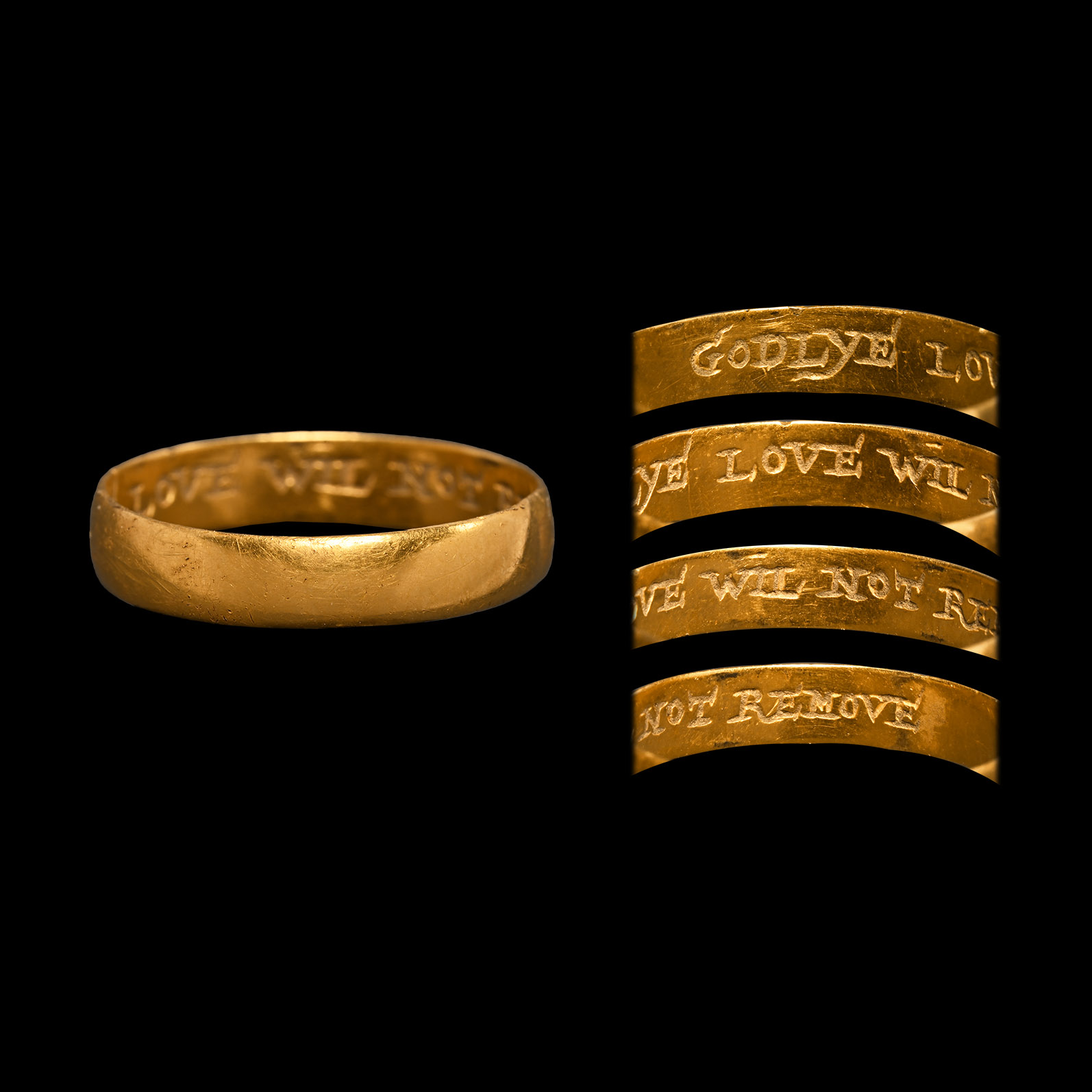 Post Medieval Gold 'Godlye Love Wil Not Remove' Posy Ring