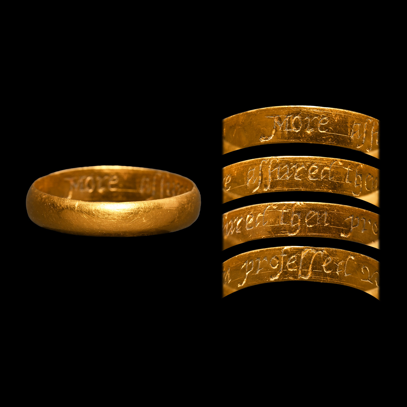Post Medieval Gold 'More Assured then Professed' Posy Ring