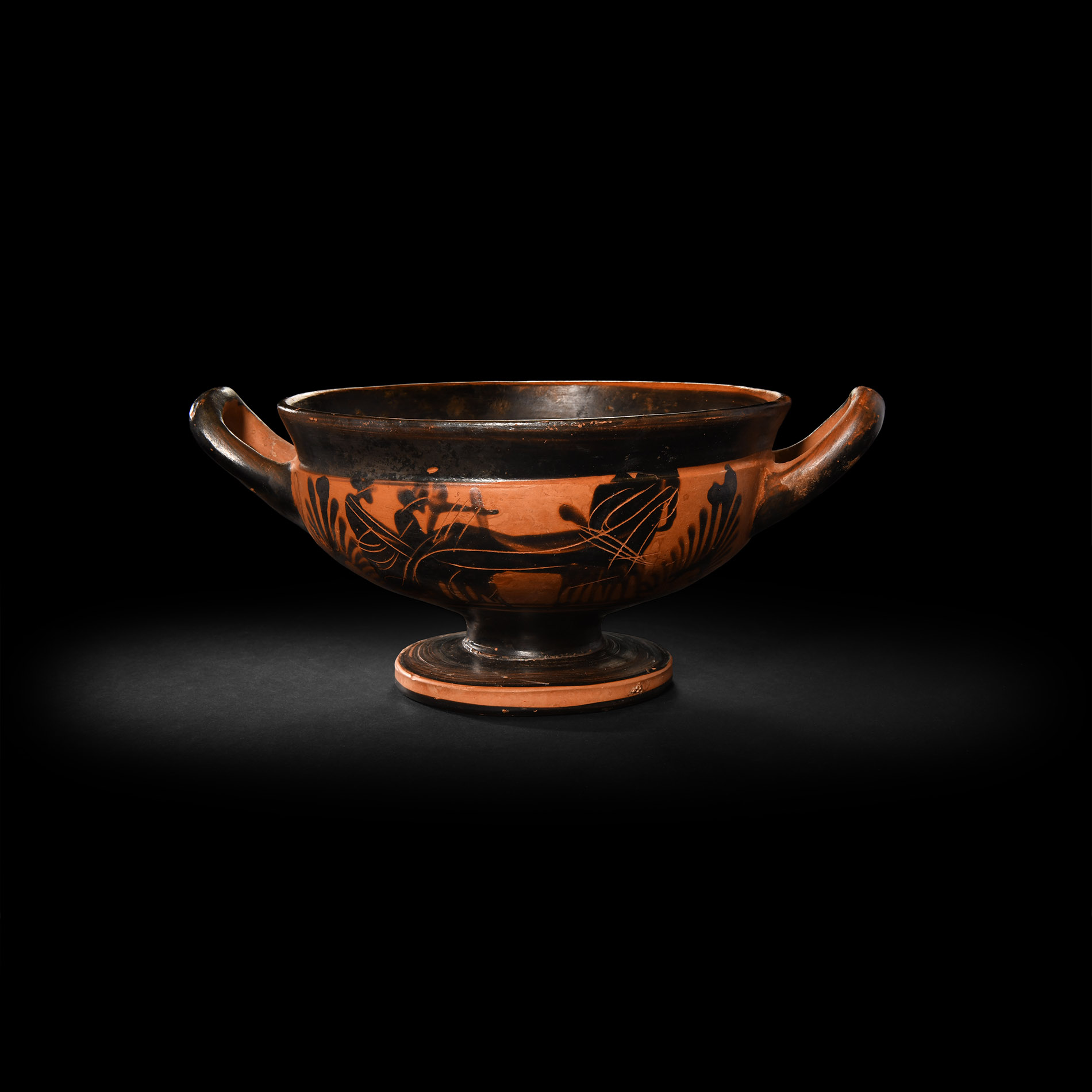 Large Greek Attic Black Figure Kylix with Chariot Scene