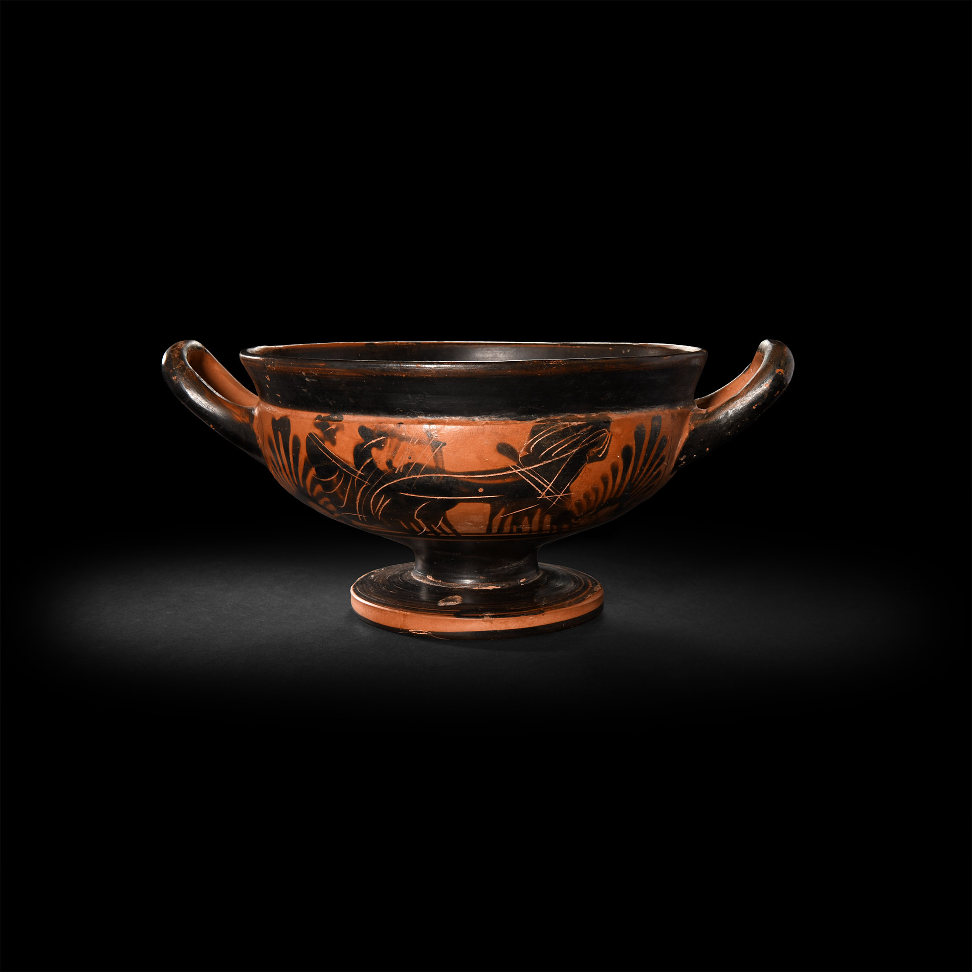Large Greek Attic Black Figure Kylix with Chariot Scene