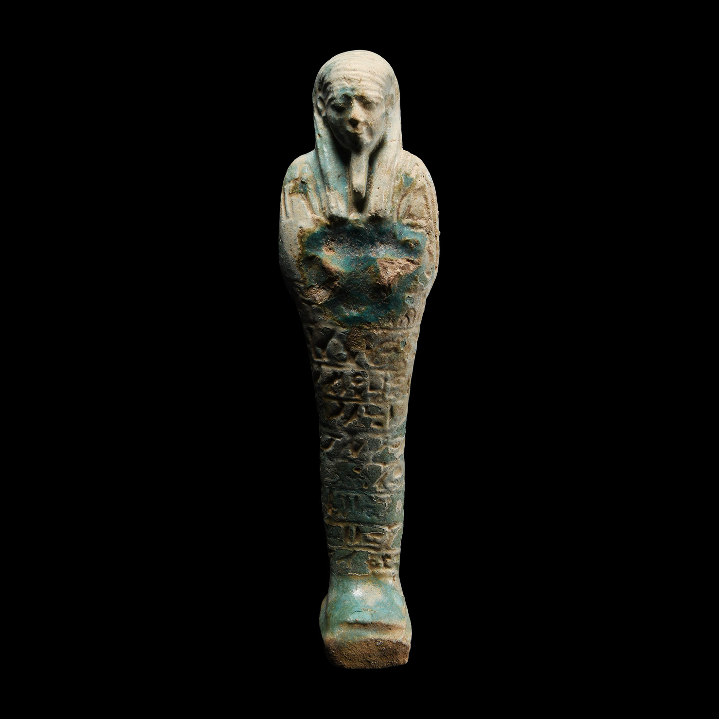 Egyptian Faience Shabti with Hieroglyphic Text