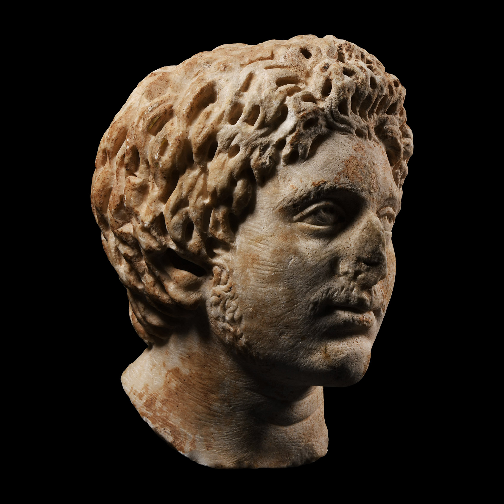 Roman Marble Head of a Germanic Warrior