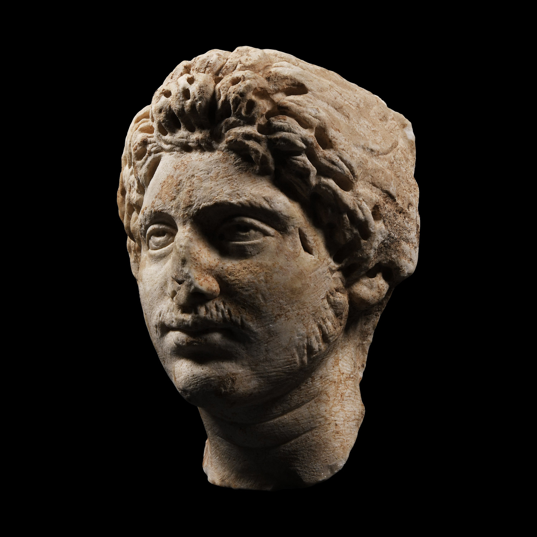 Roman Marble Head of a Germanic Warrior