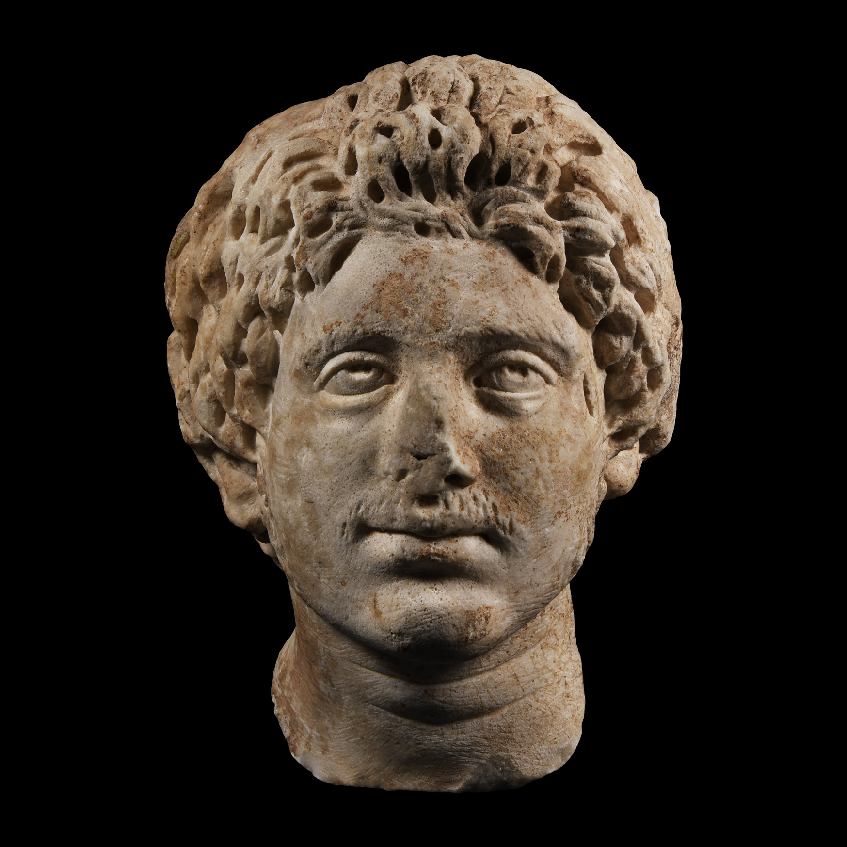 Roman Marble Head of a Germanic Warrior