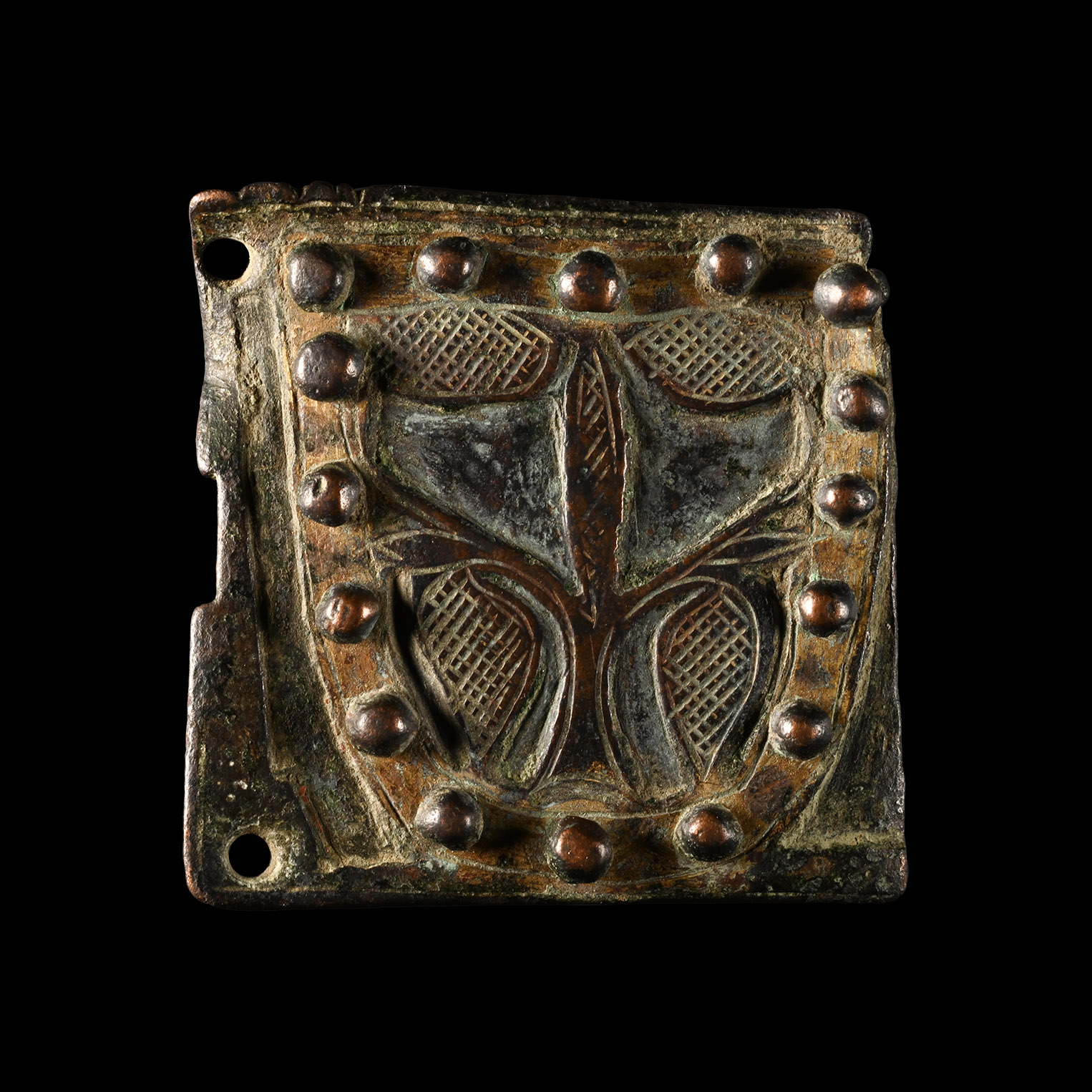 Medieval Gilt Heraldic Horse Harness Mount with Rivetted Shield