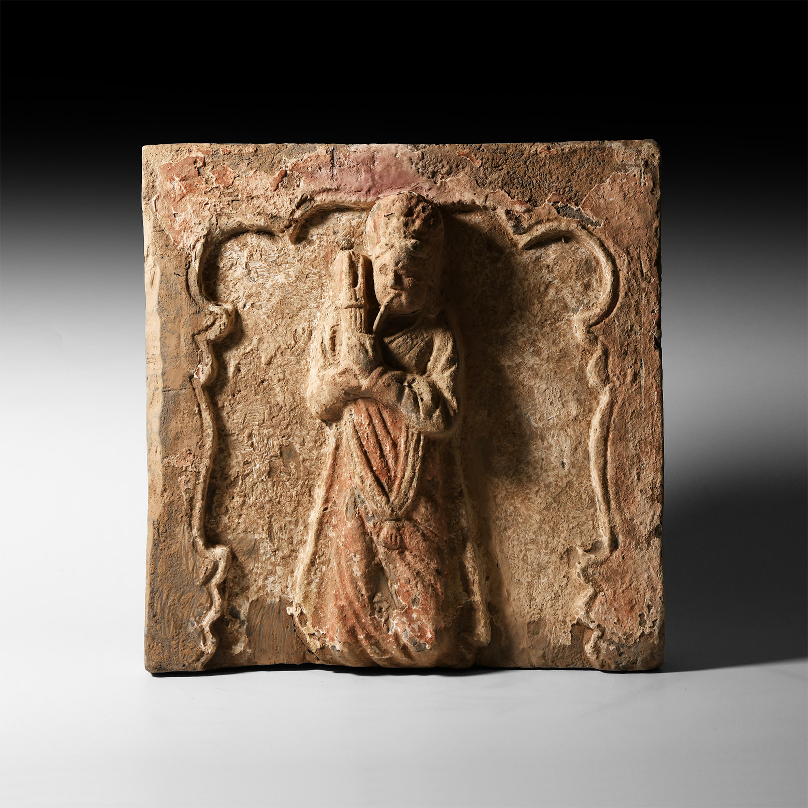 Chinese Song Ceramic Tile with Figure and Handprint