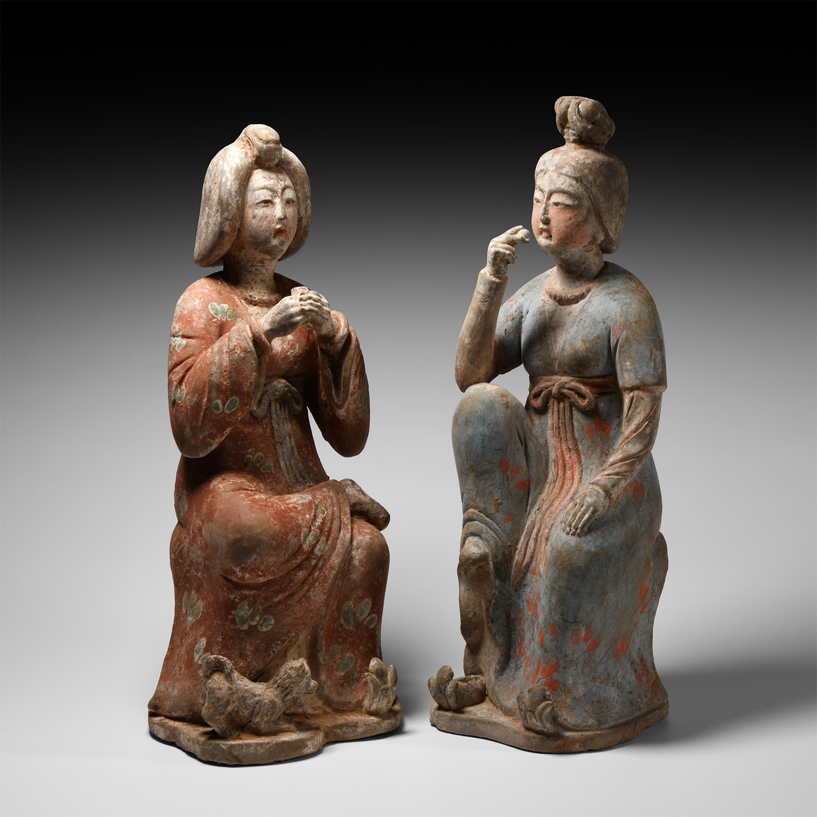 Chinese Tang Pair of Courtly Ladies
