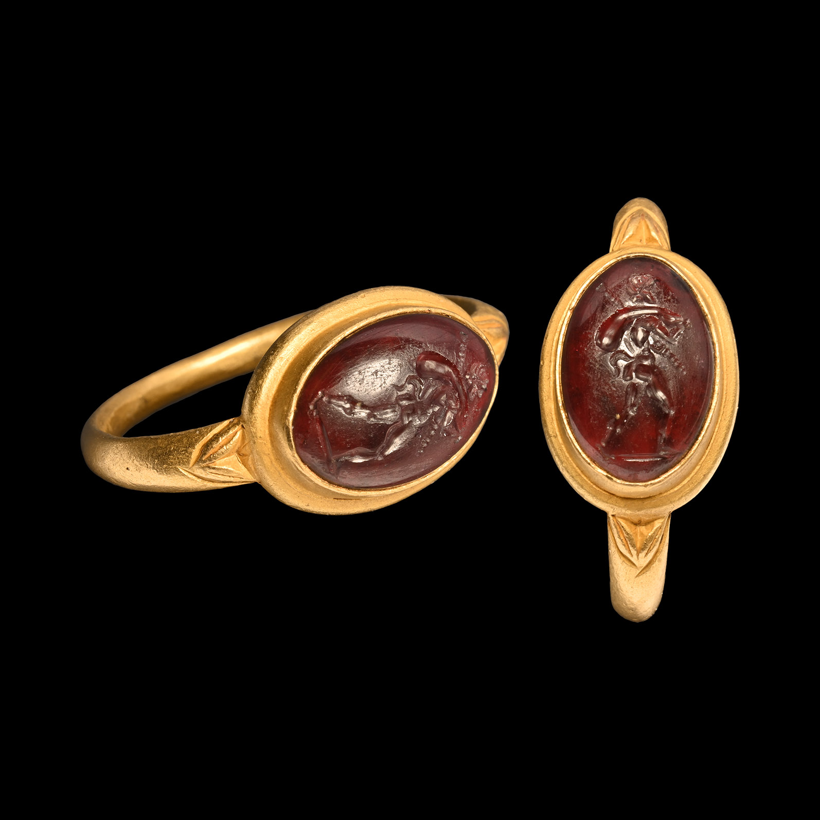 Roman Satyr Traveller Gemstone in Gold Ring