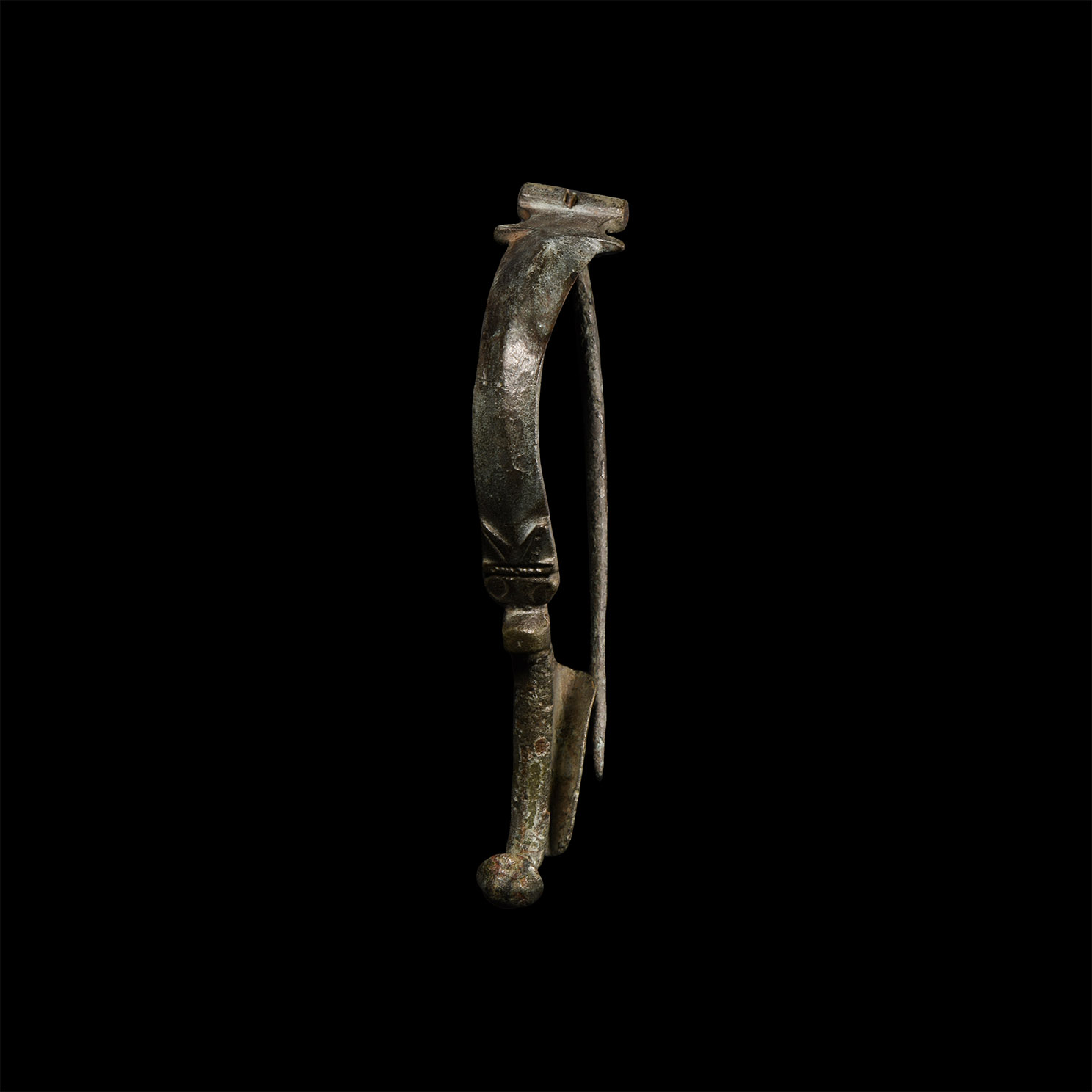 Large Roman Aucissa Bow Brooch with Wolf's Face