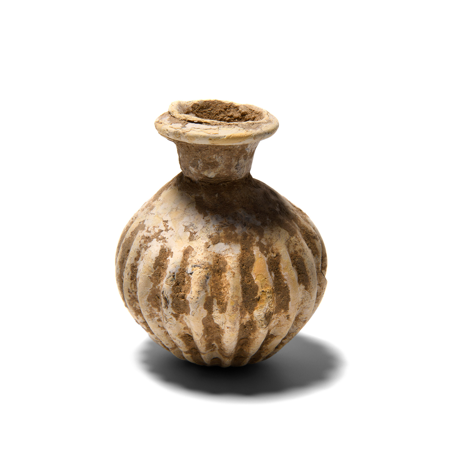 Greek Cream Glass Ribbed Bottle
