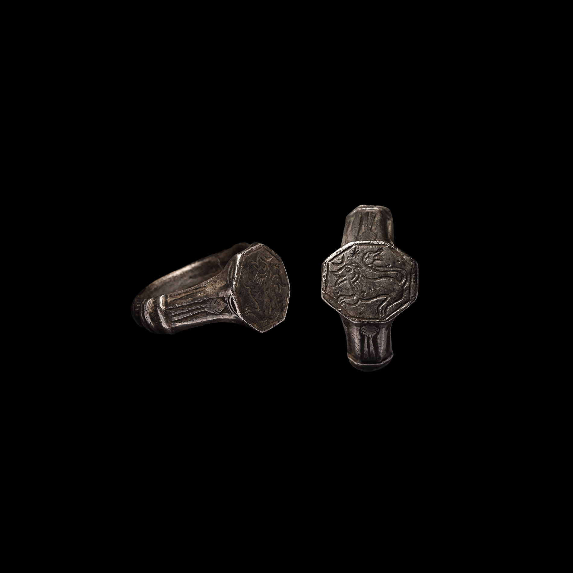 Medieval Silver Ring with Lion