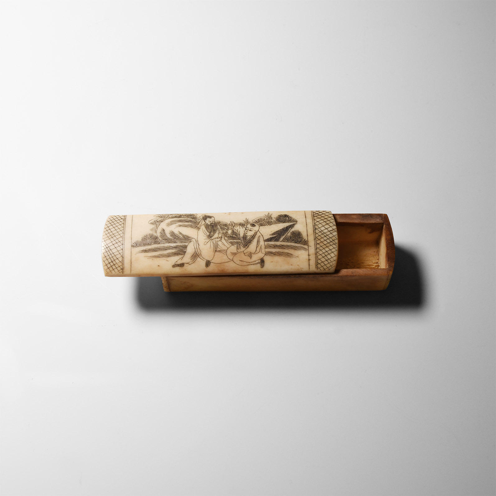 Chinese Bone Tobacco Container with Crouching Figures
