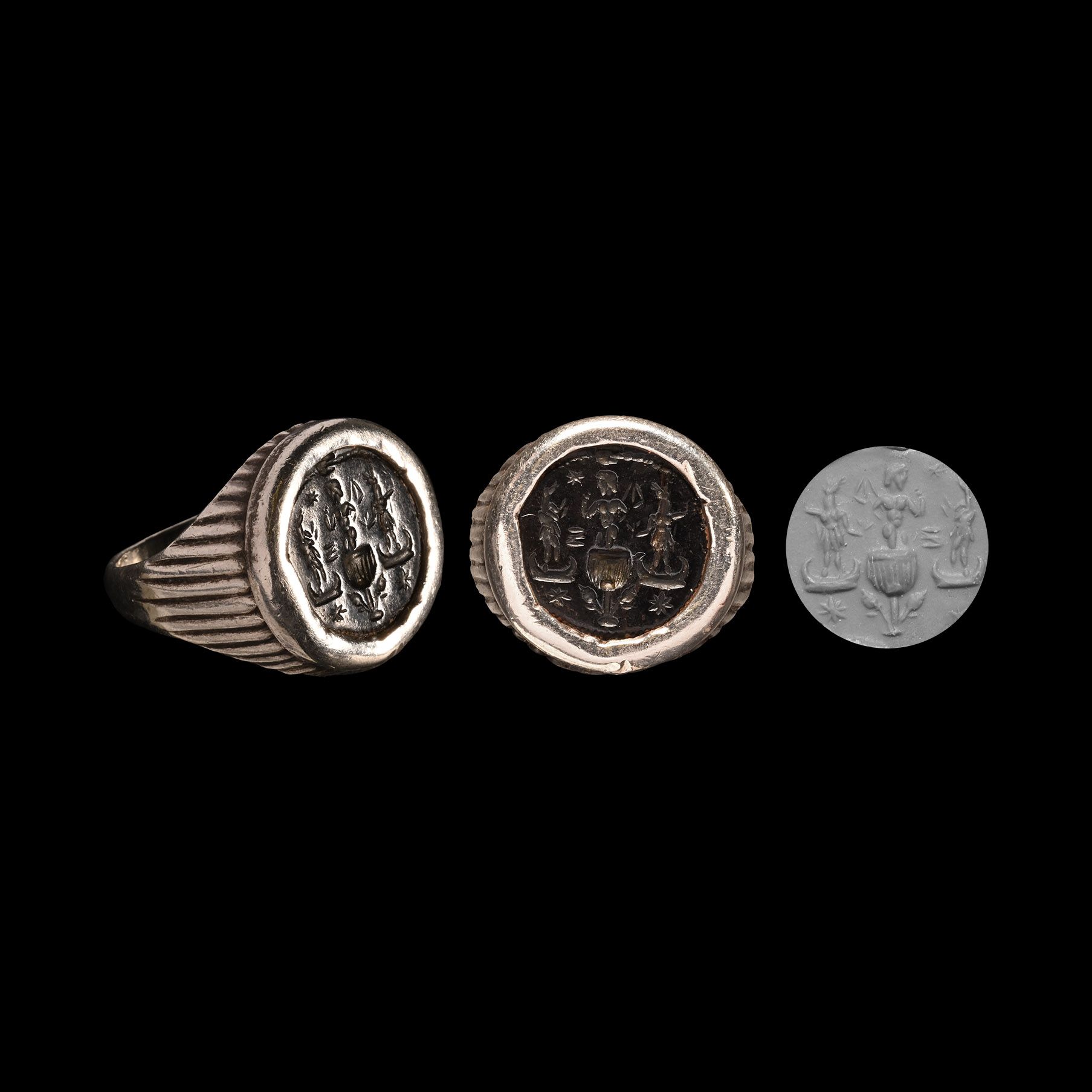 Roman Magical Gnostic Gemstone in Silver Ring