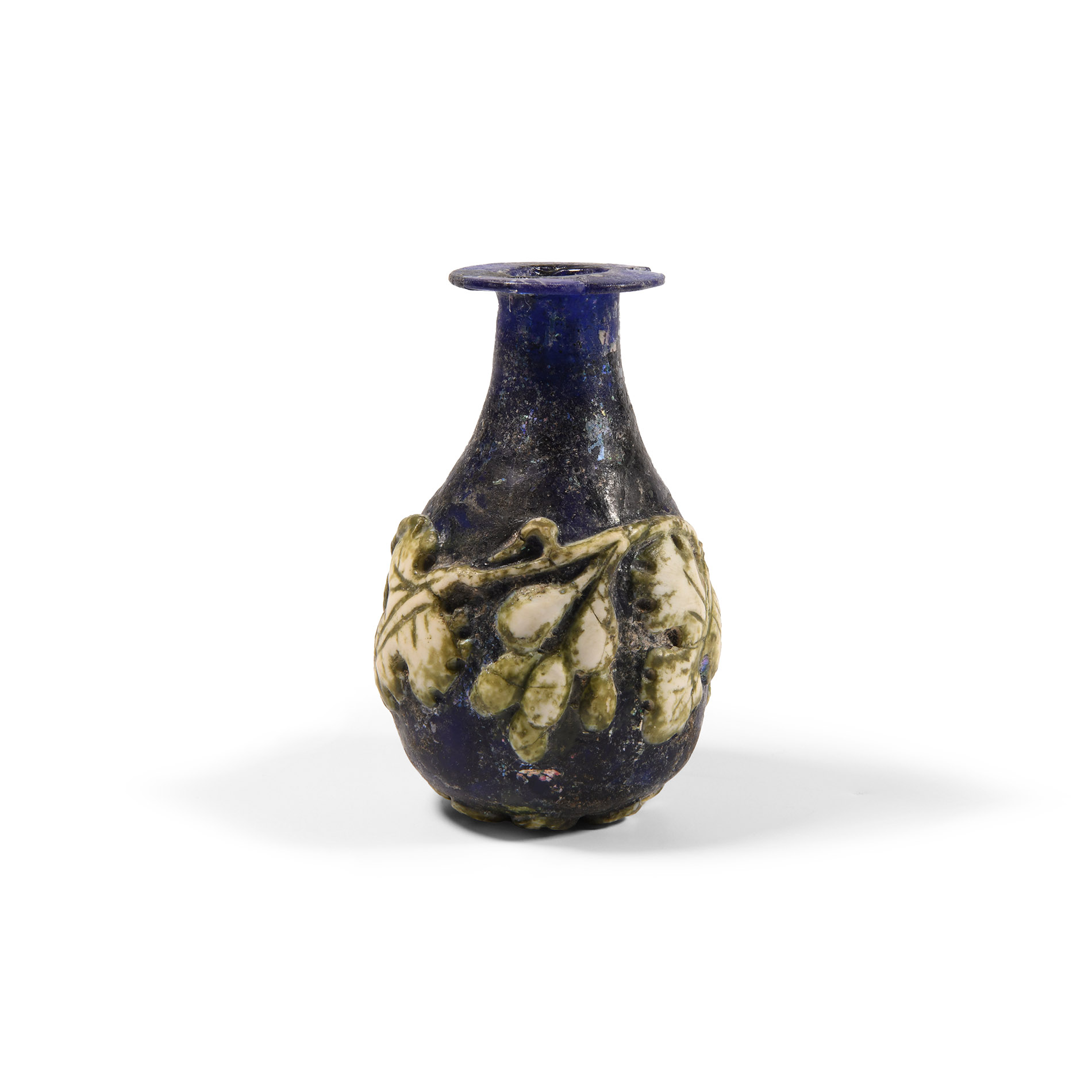 Roman Blue Glass Vessel with Vine Leaf Design