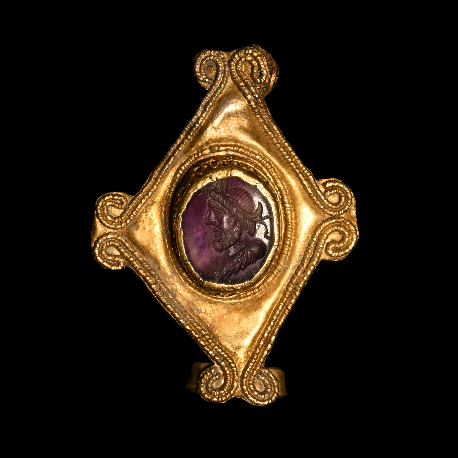 Greek Gold Brooch with Portrait Gemstone