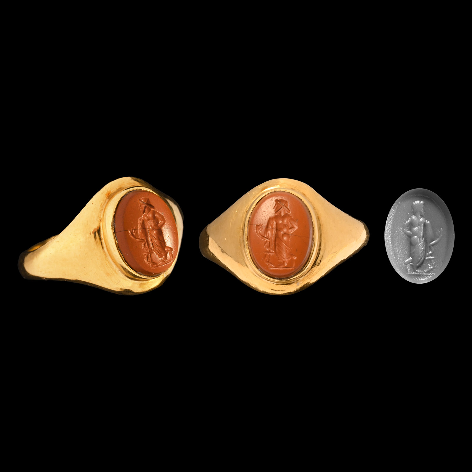 Roman Asclepius Gemstone in Gold Ring