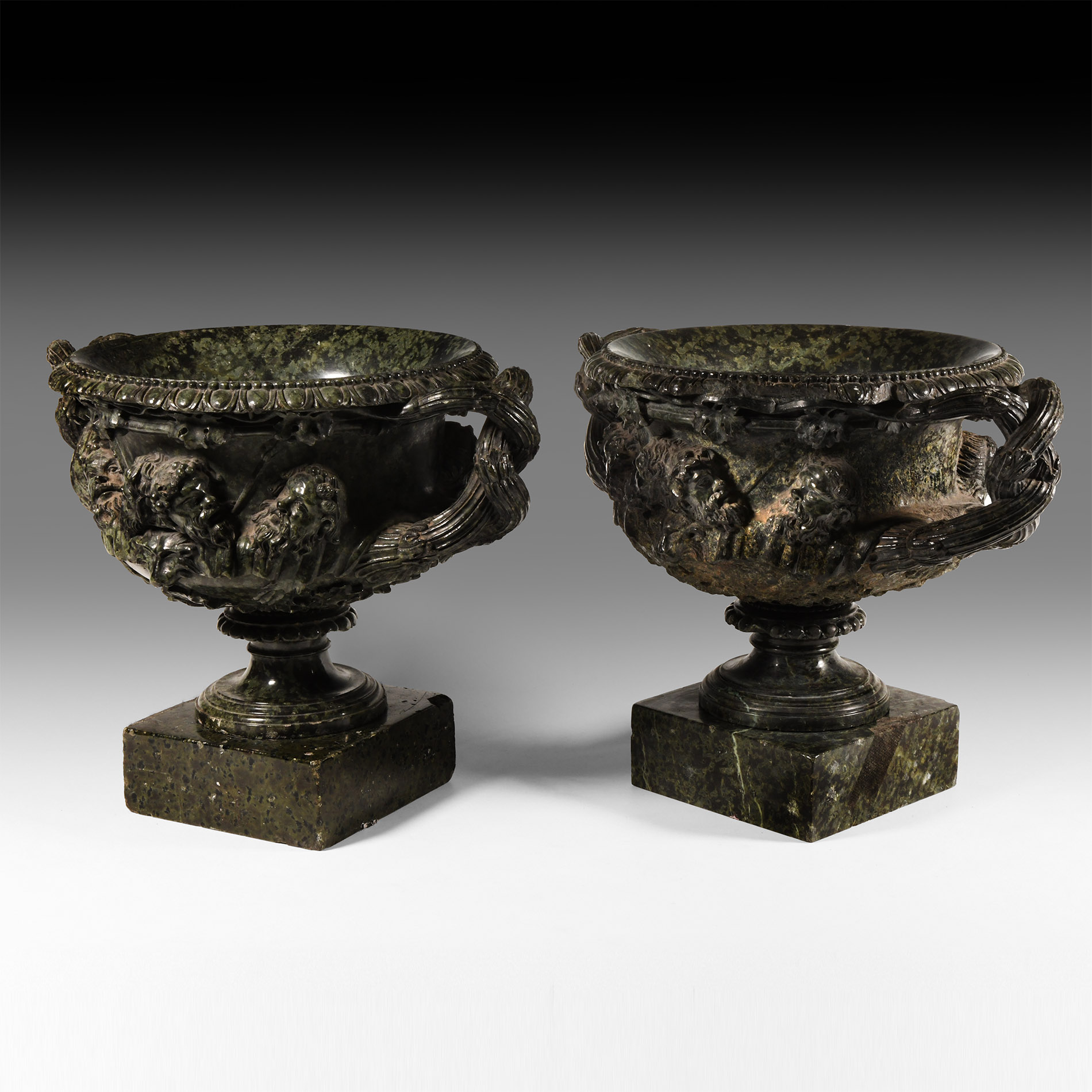 Post Medieval Green Porphyry 'Warwick Vase' Pair
