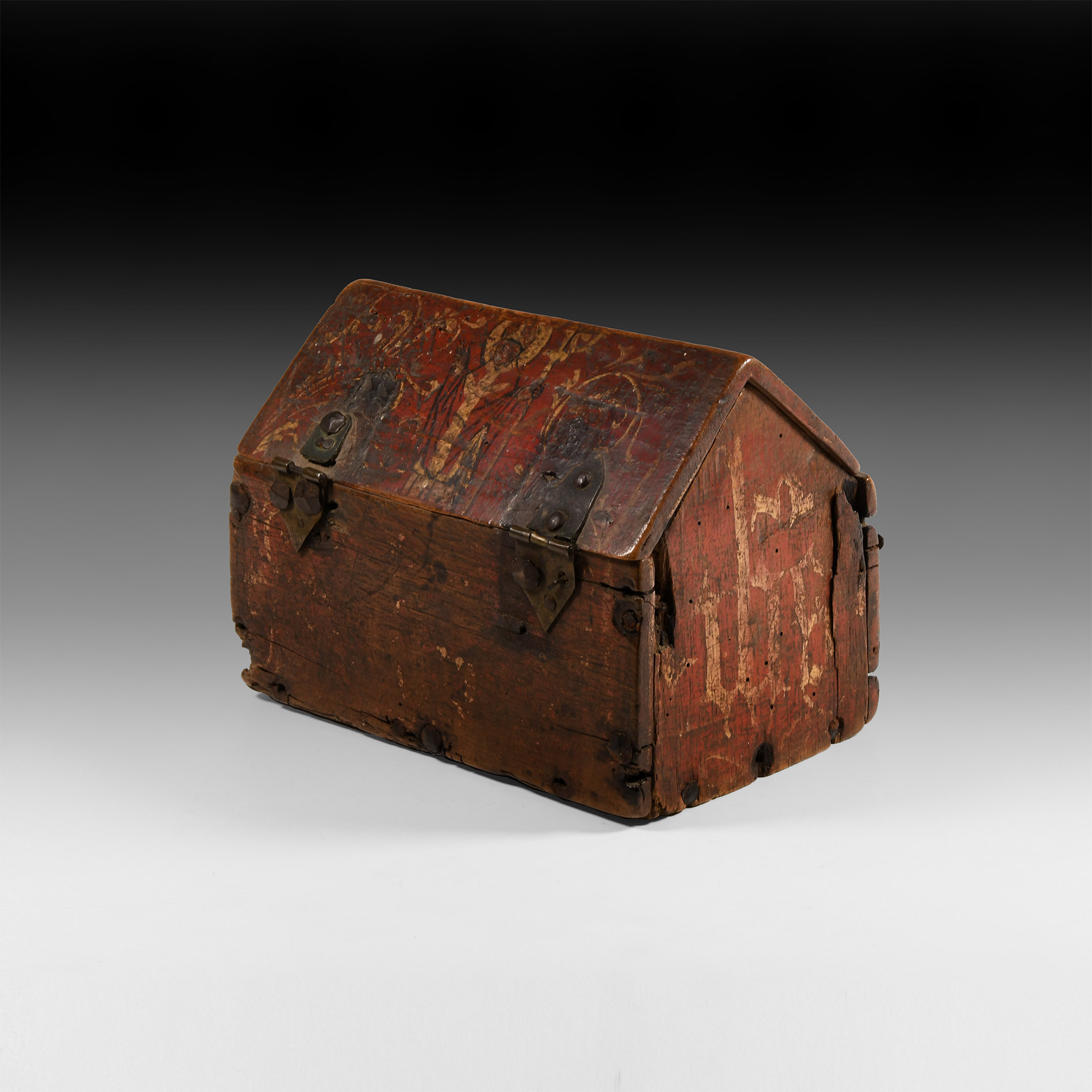 Post Medieval Wooden Painted Casket