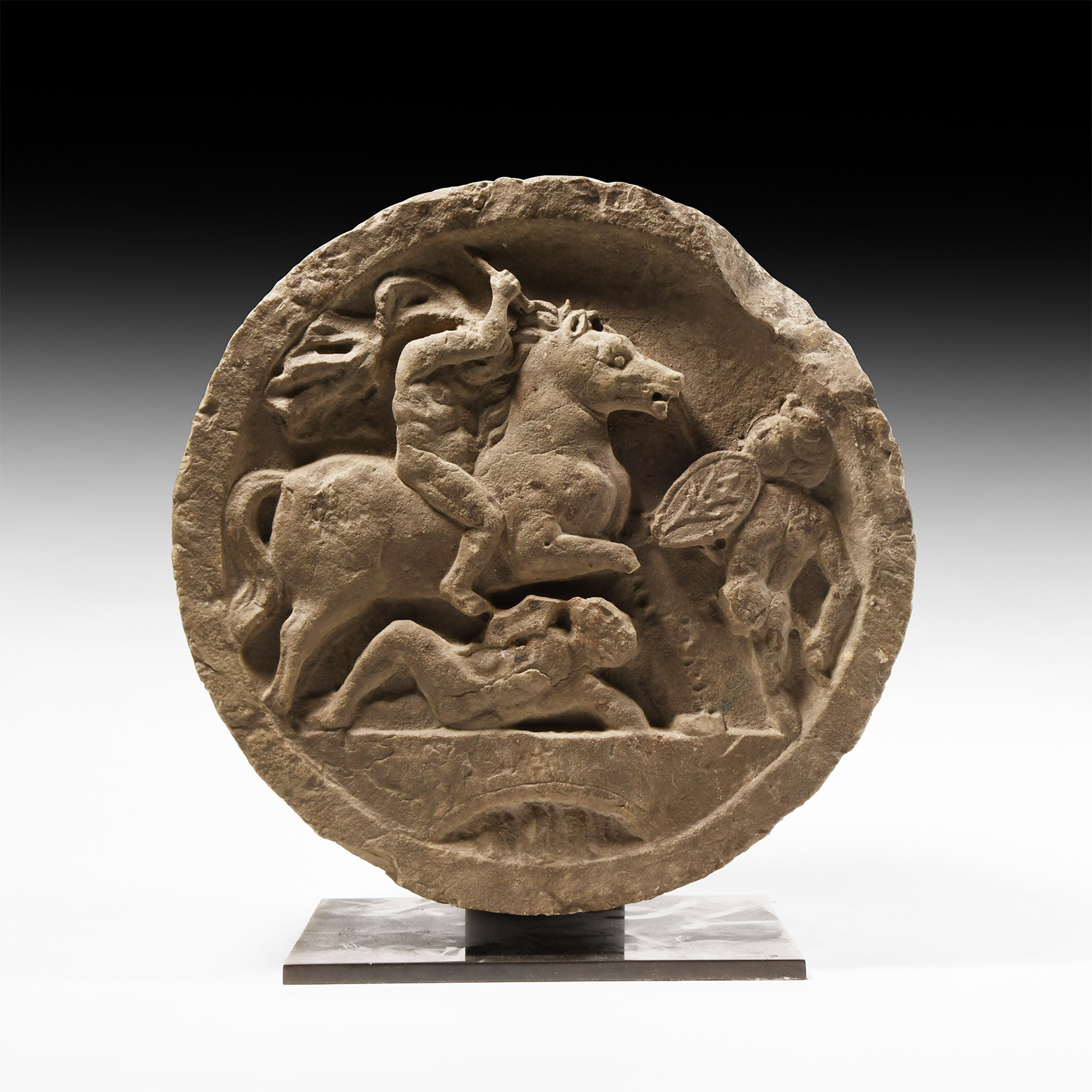 Post Medieval Stone Roundel with Battle Scene