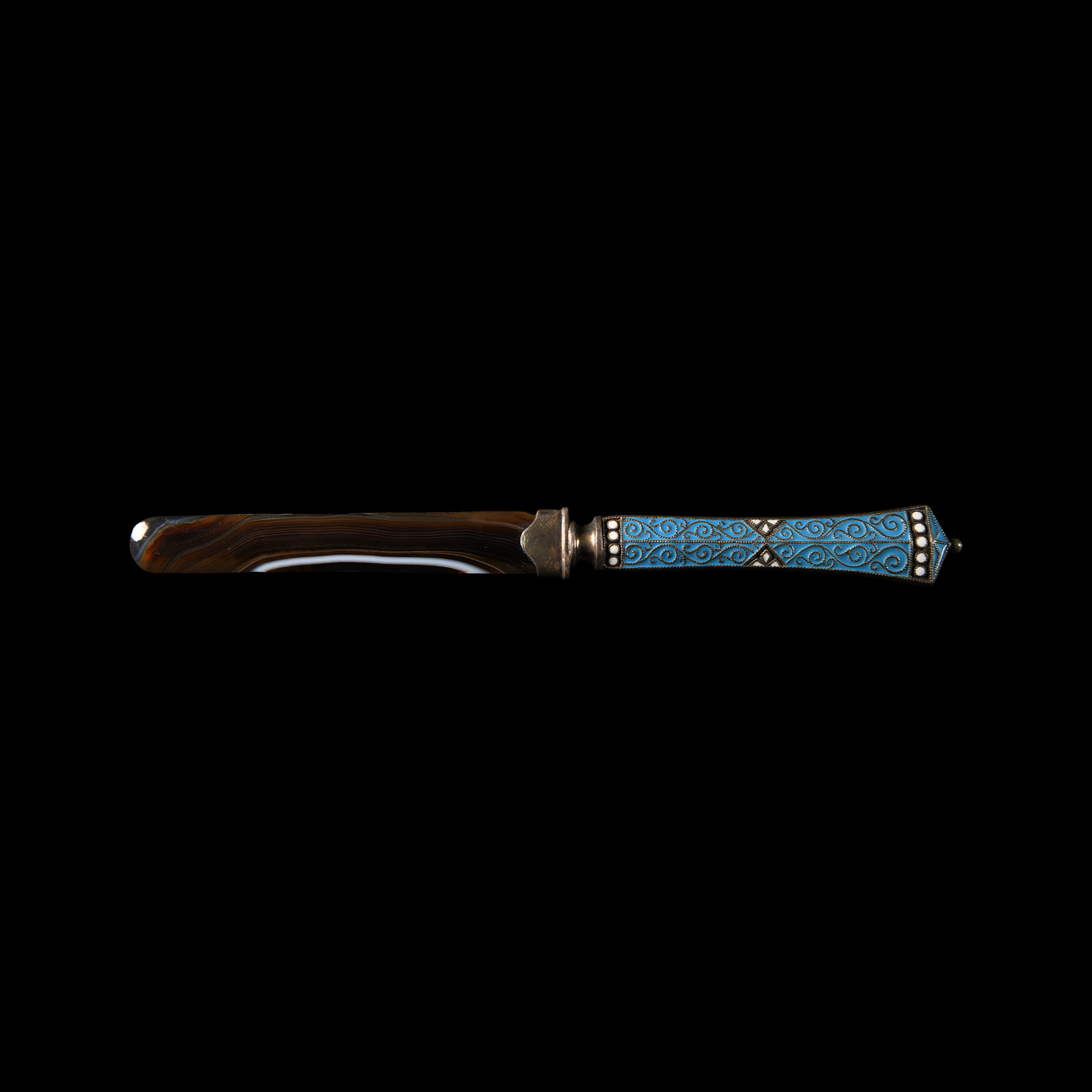 Silver Enamelled Letter Opener with Agate Blade