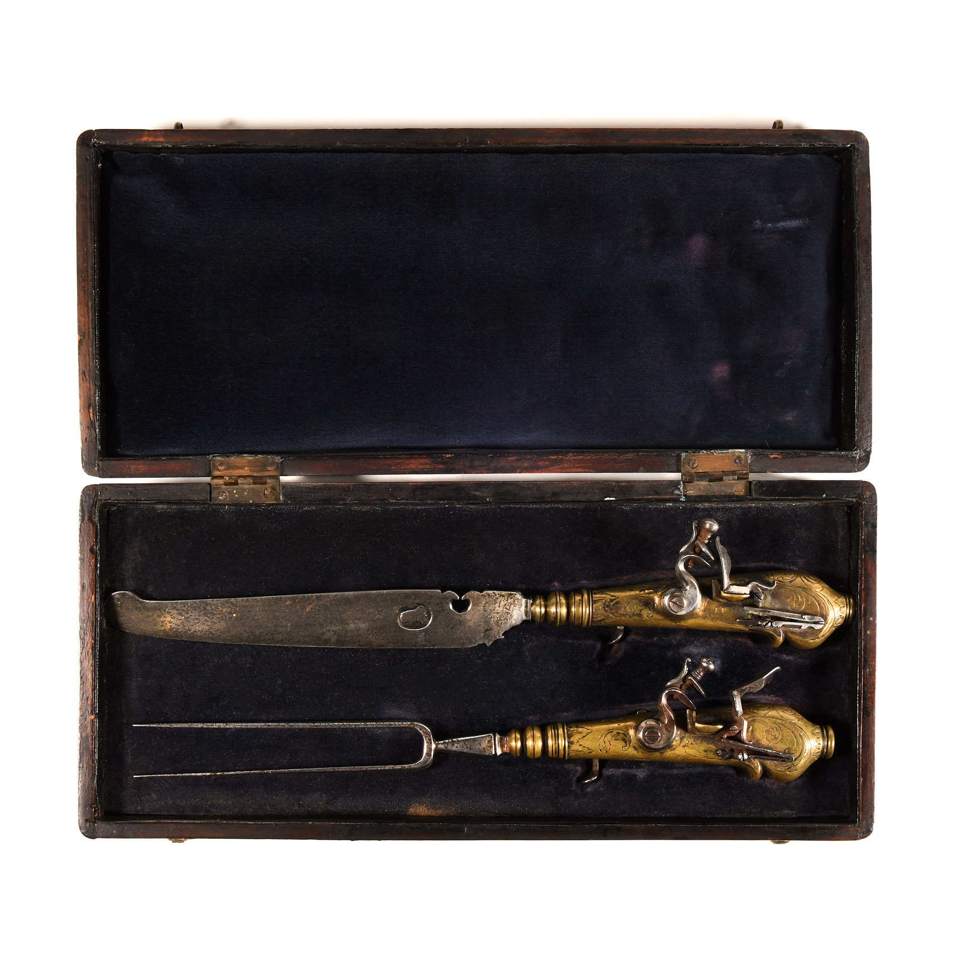 Cased Flintlock 'Knife and Fork' Gun Pair