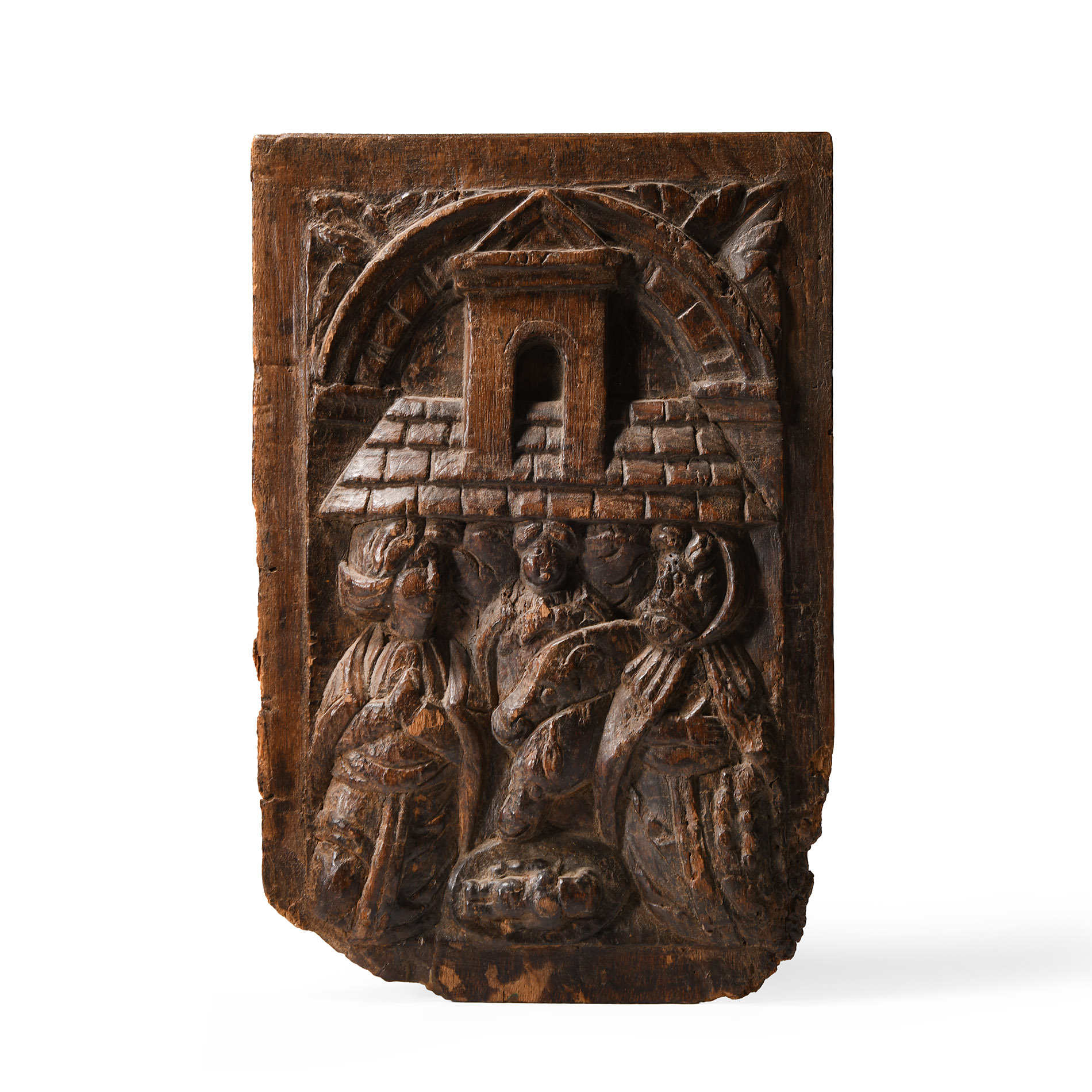 Medieval Wooden Panel with Scene of Birth of Christ