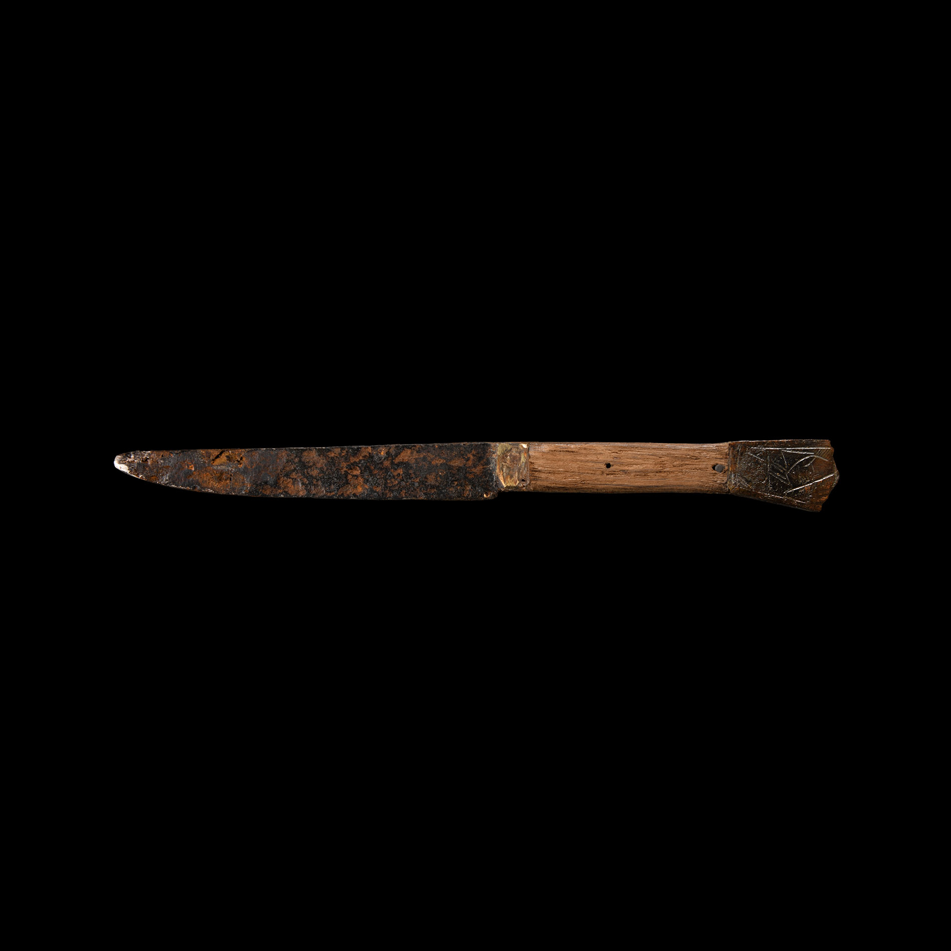 Medieval Iron Knife with Bronze Pommel