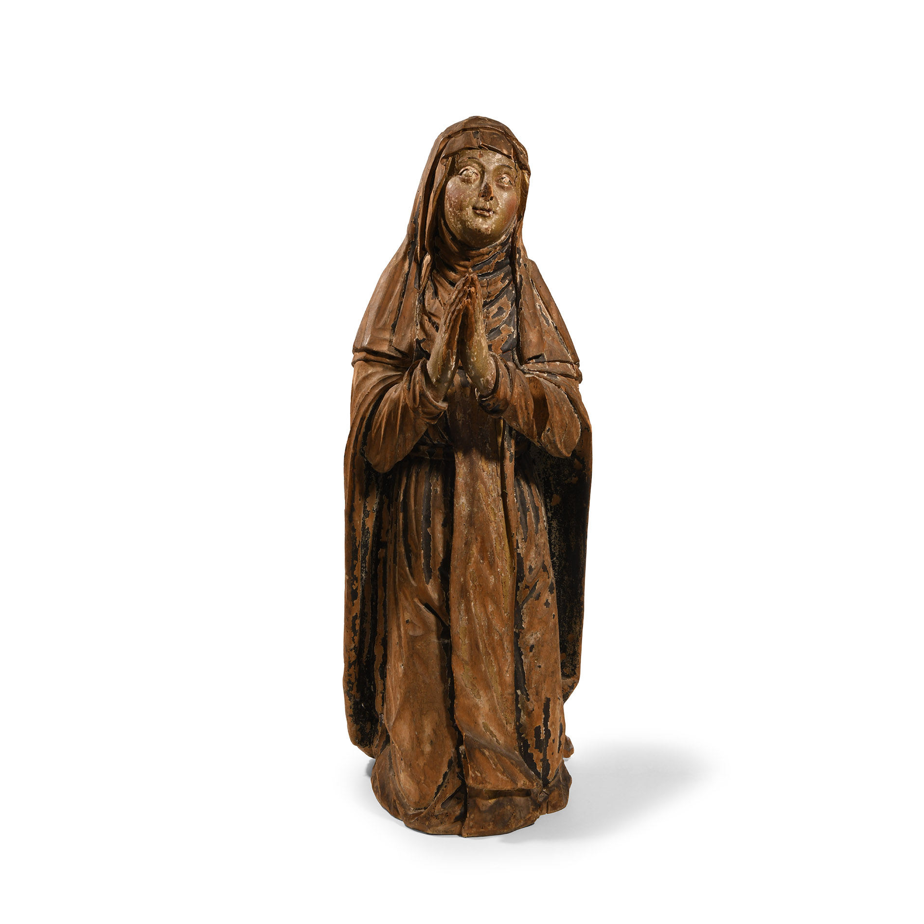Large Post Medieval Wooden Virgin at Prayer Statue