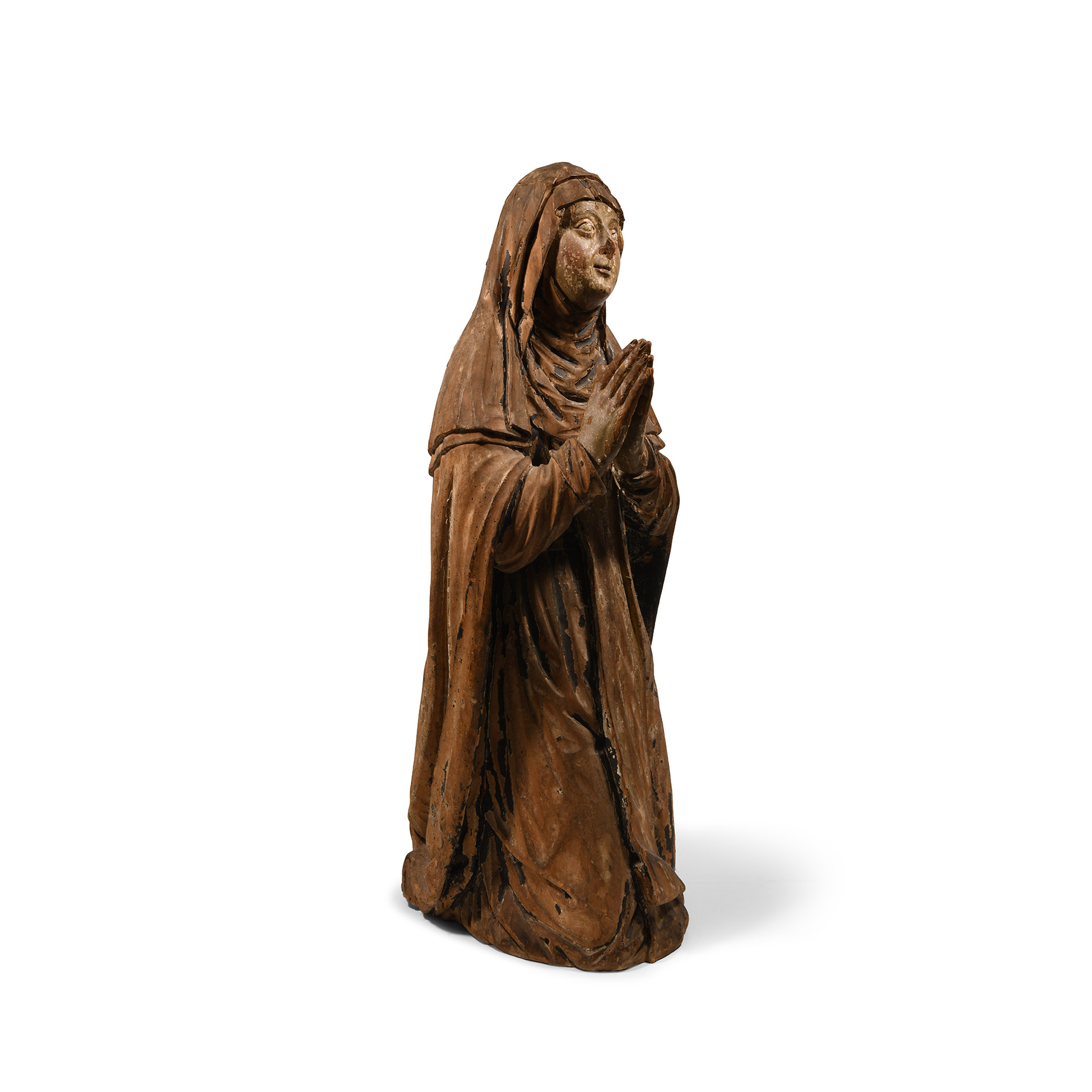 Large Post Medieval Wooden Virgin at Prayer Statue