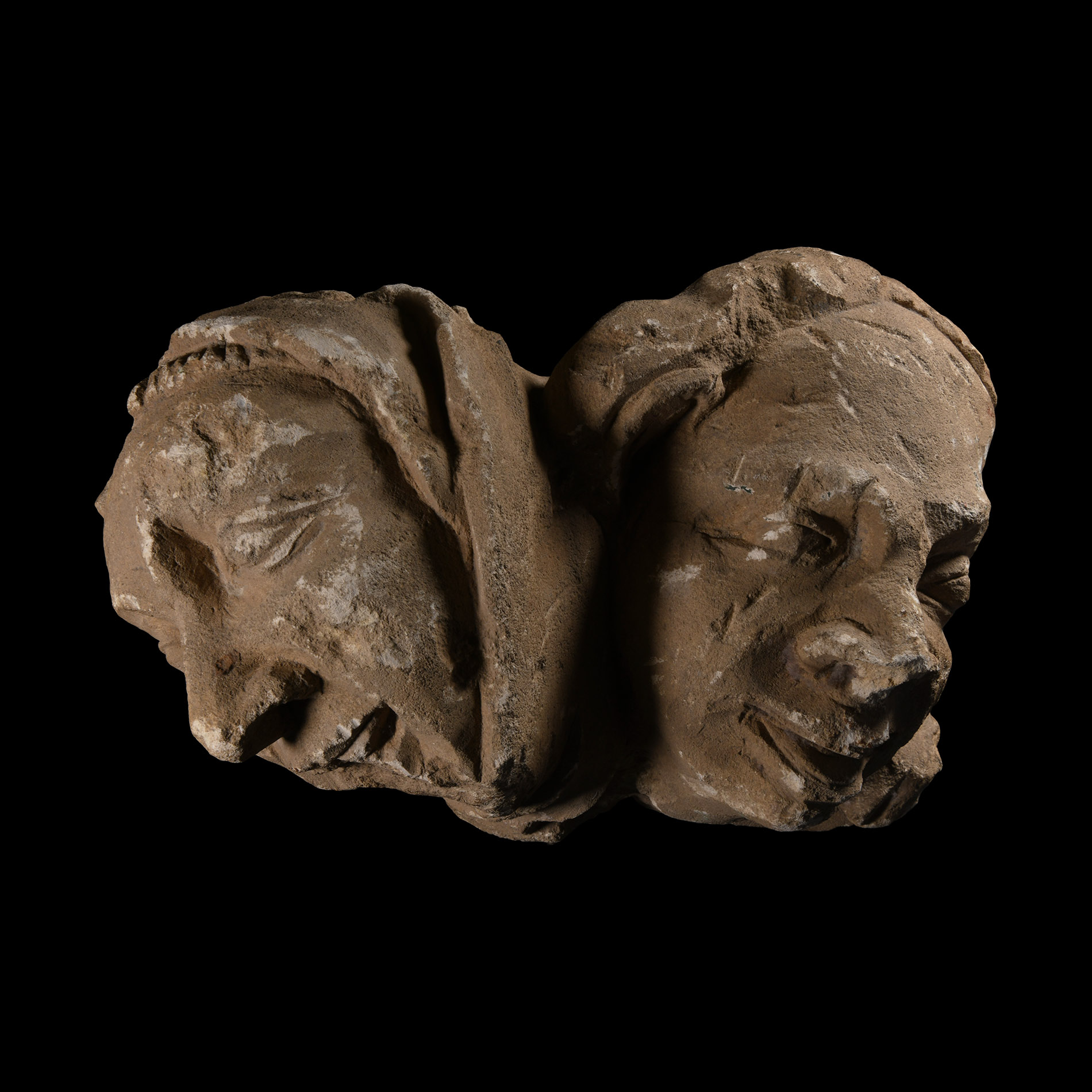 Medieval Limestone Corbel with Jester Heads