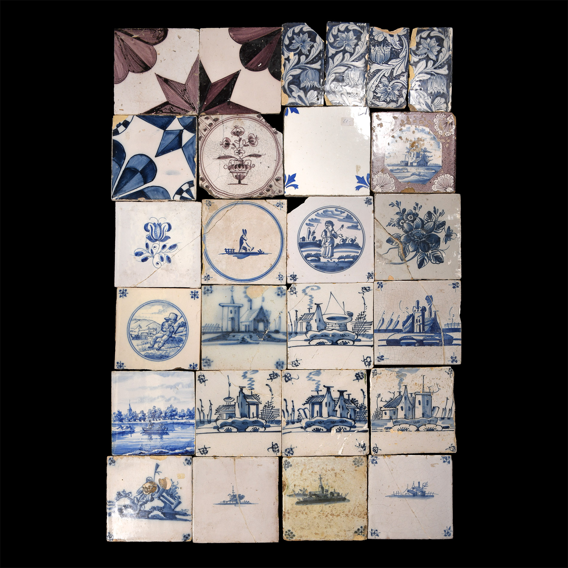 Post Medieval Glazed Ceramic Tile Group