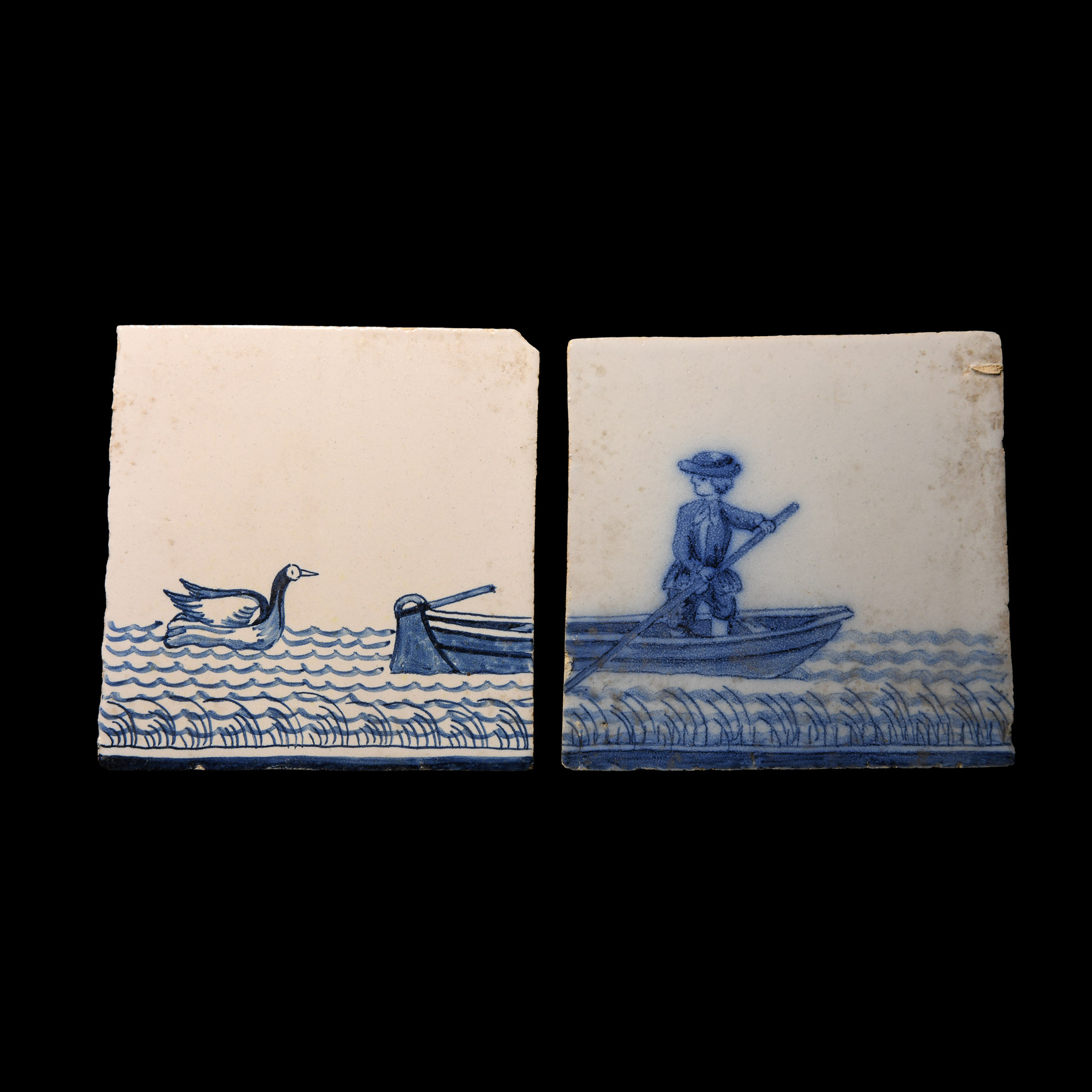 Post Medieval Glazed Ceramic Boat Tile Set