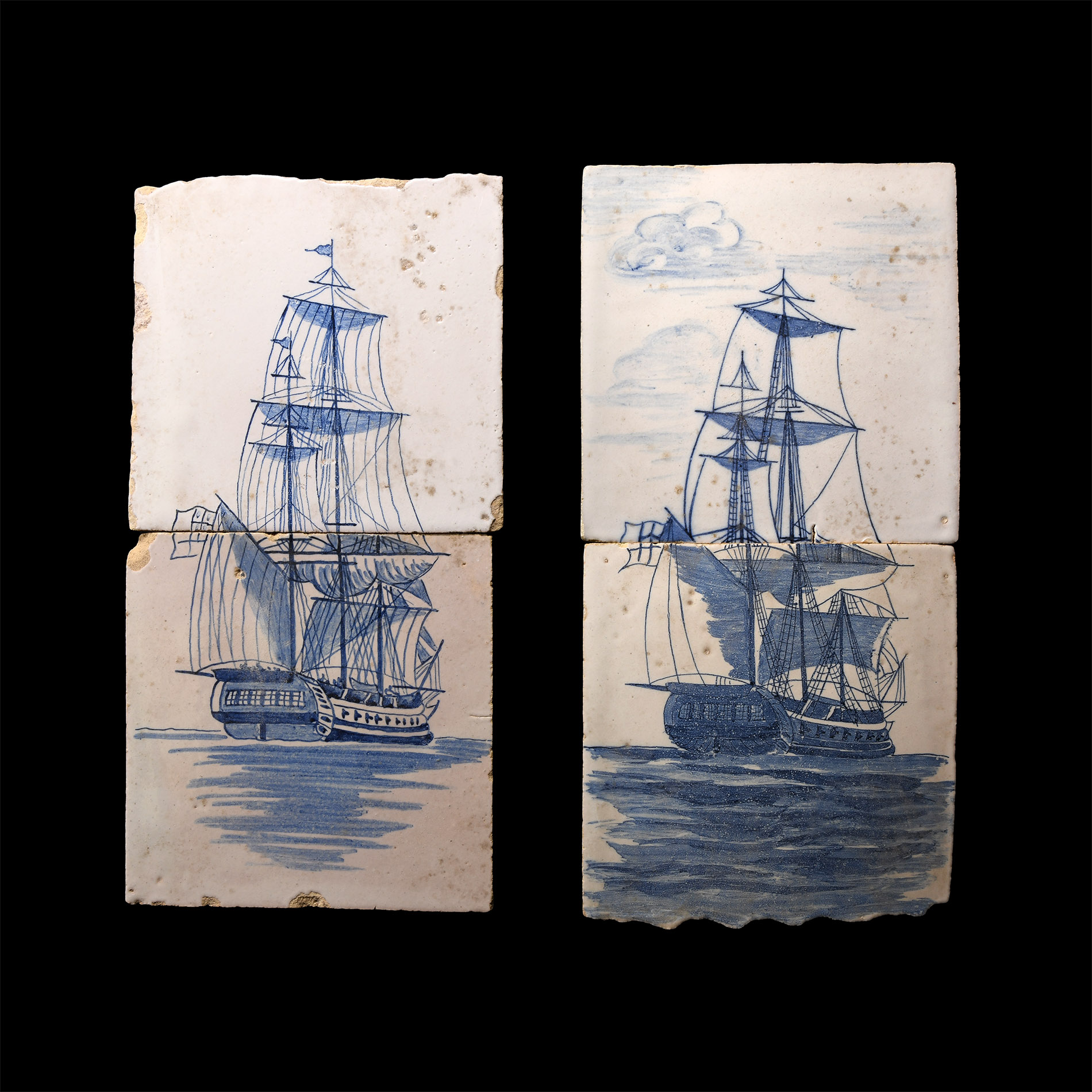 Post Medieval Glazed Ceramic Boat Tile Set