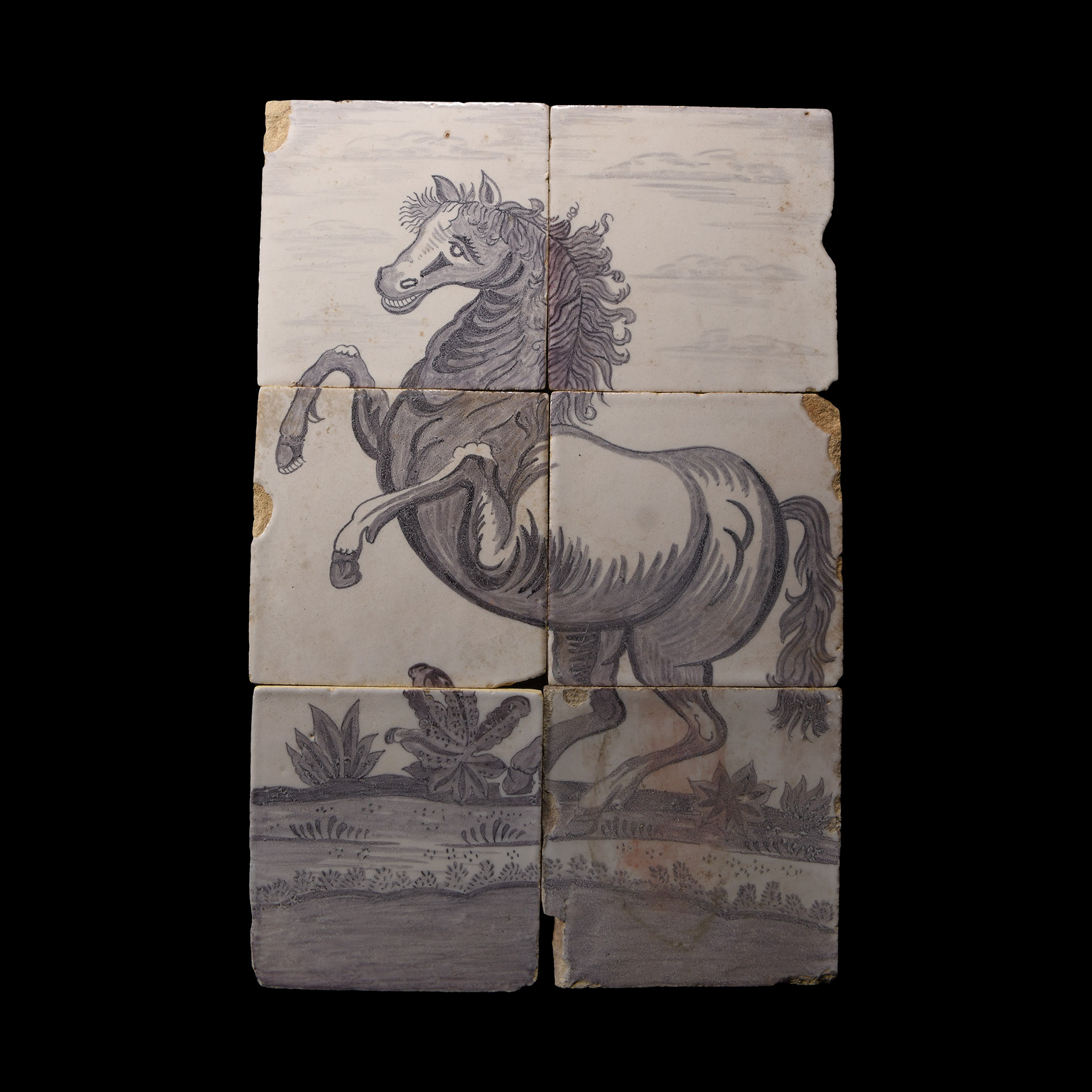 Post Medieval Glazed Ceramic Horse Tile Set