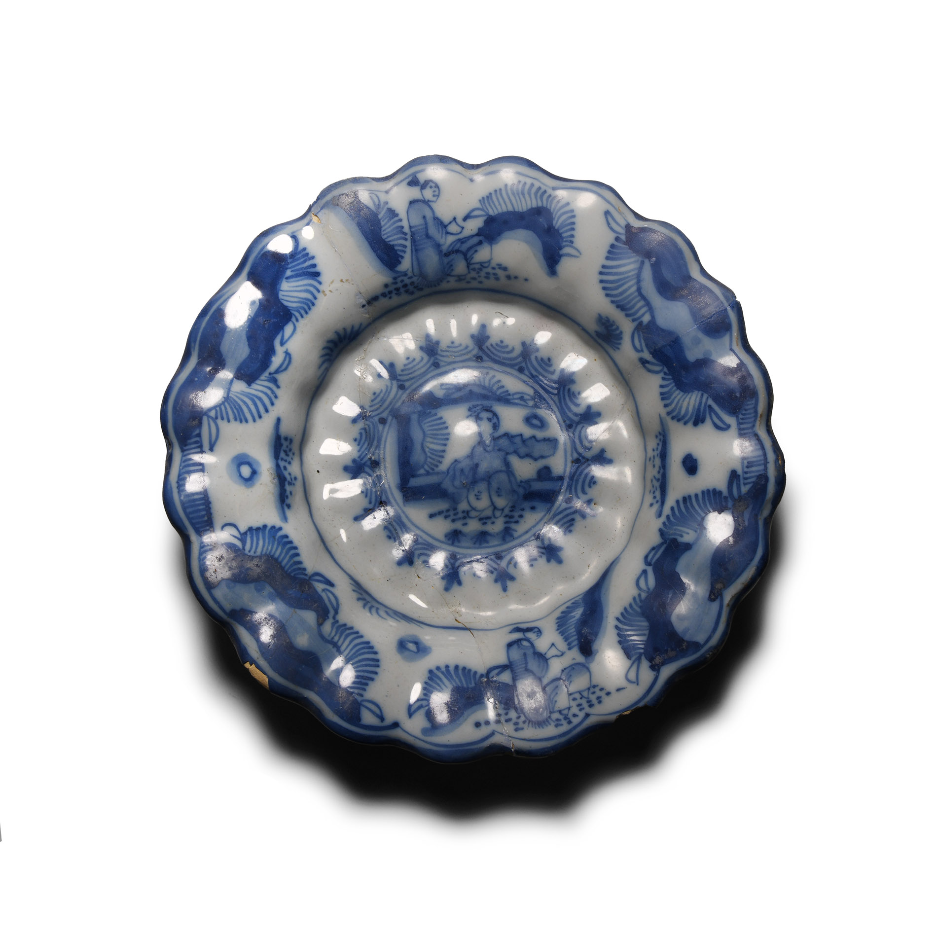 Post Medieval Blue and White Glazed Ceramic Delft Dish