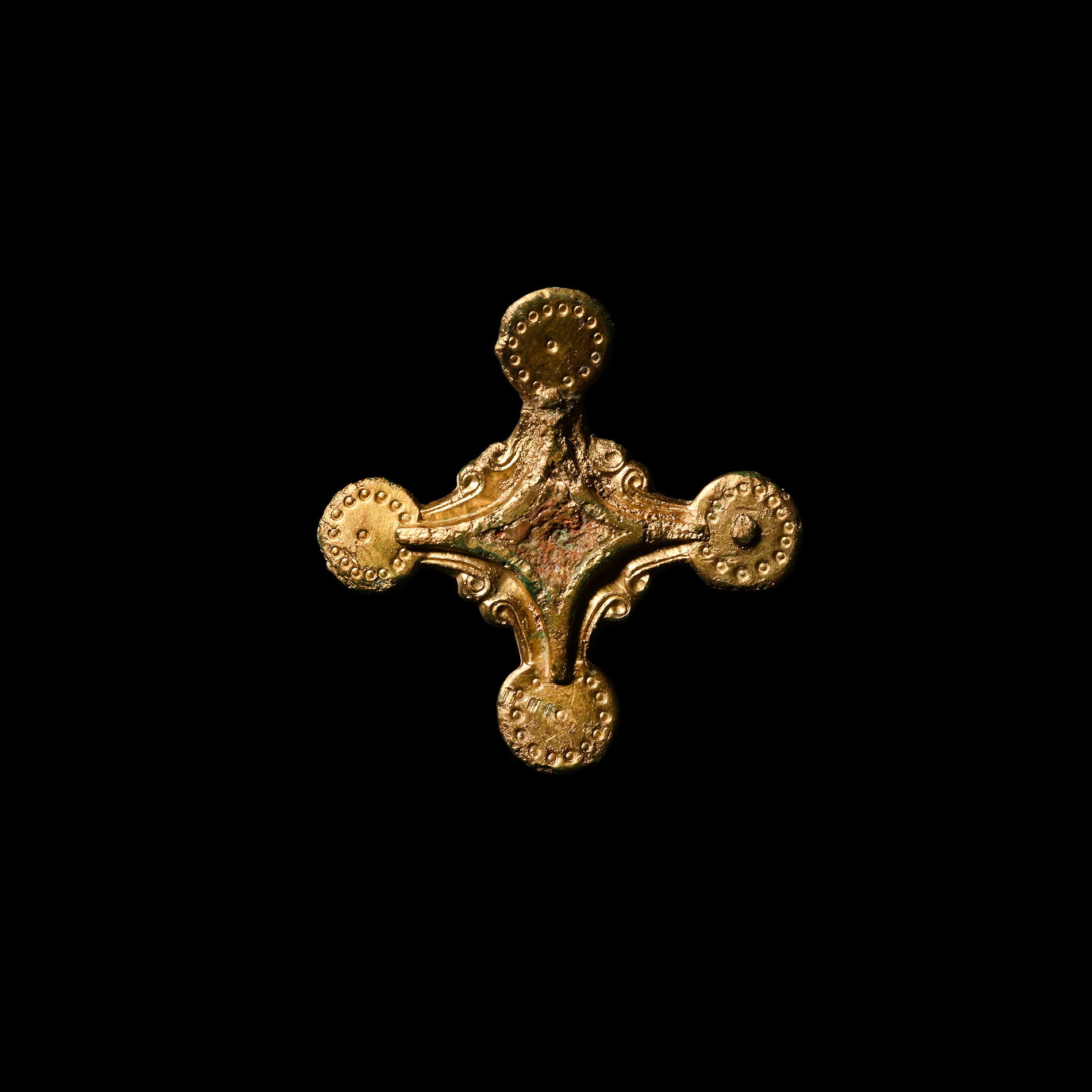 Anglo-Saxon Gilt Bronze Cross-Shaped Shield Mount