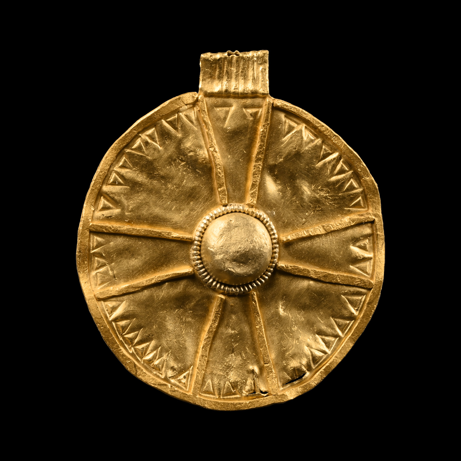 Saxon Gold Disc Pendant with Expanding Cross