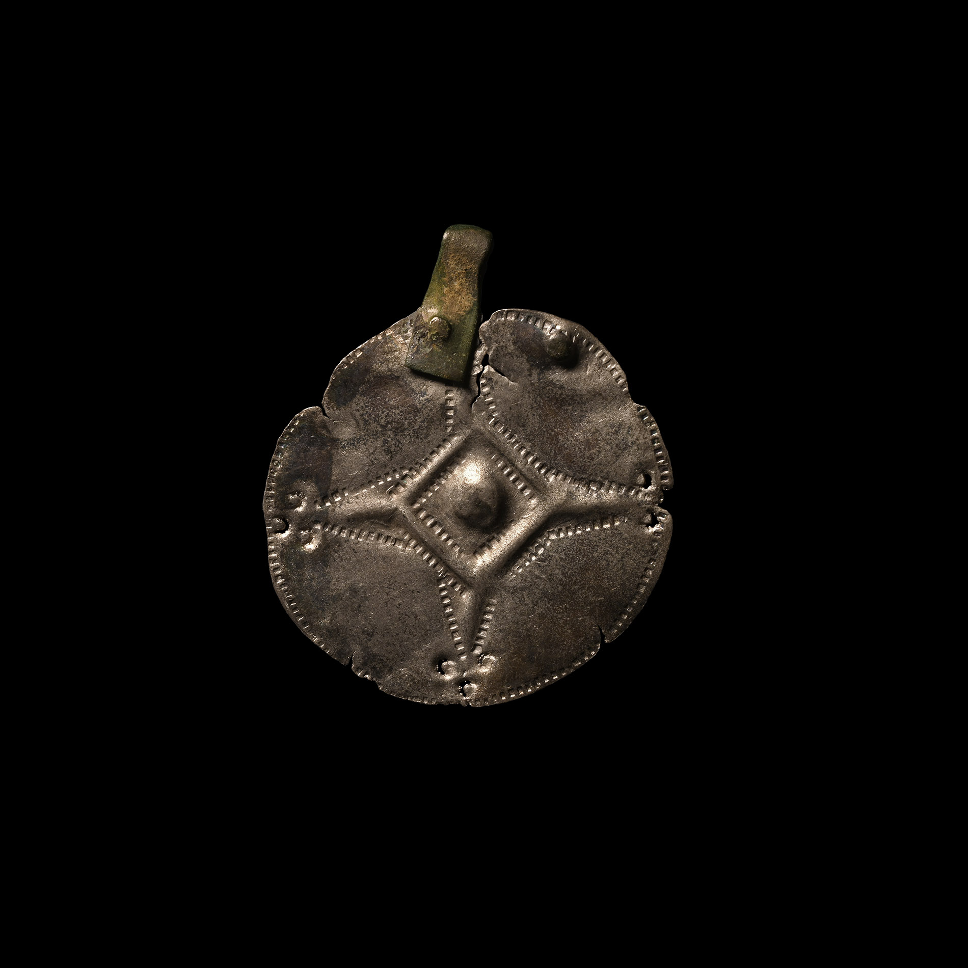 Viking Age Silver Disc Pendant with Cross and Trefoil Ends