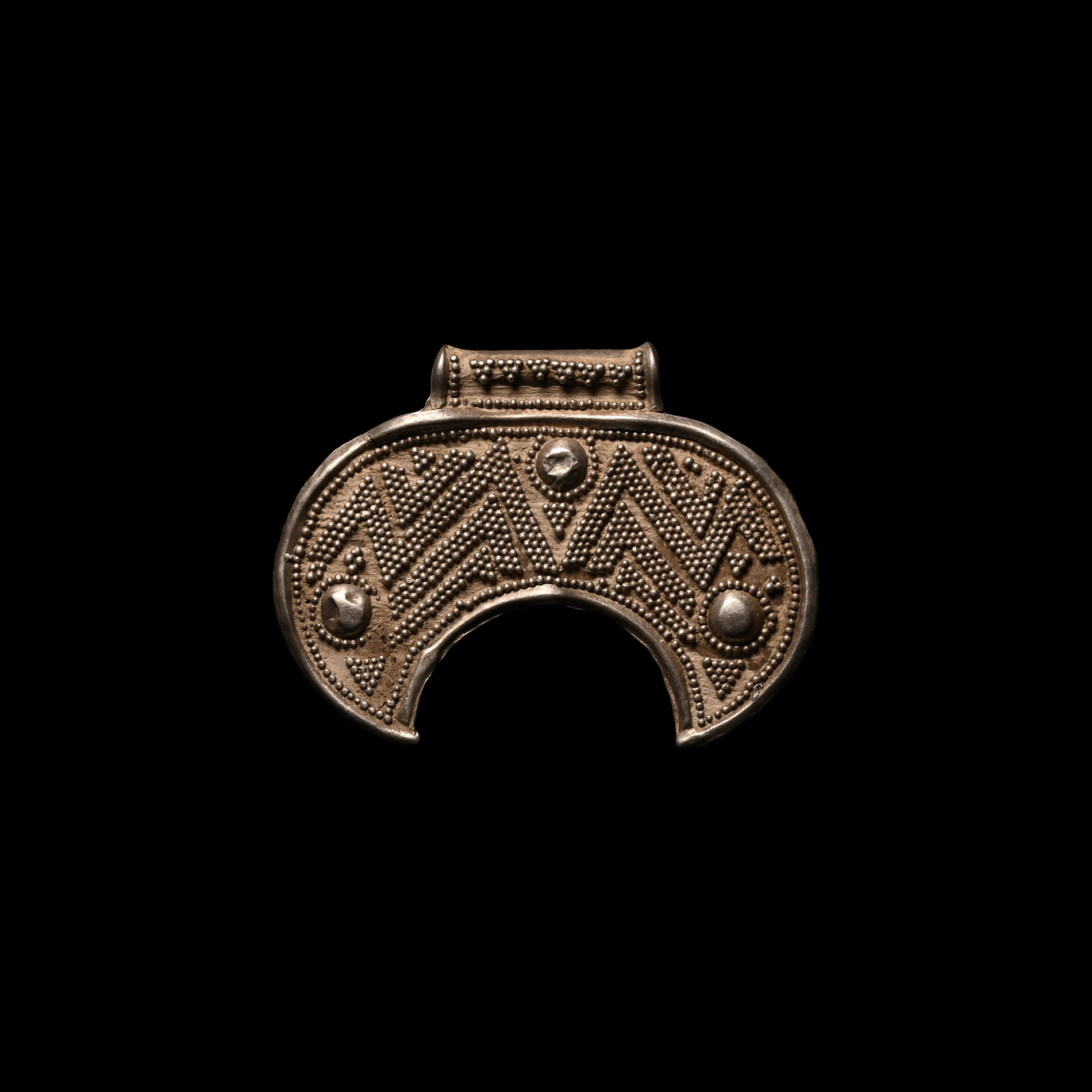 Large Scandinavian Viking Silver Filigree Lunate Pendant