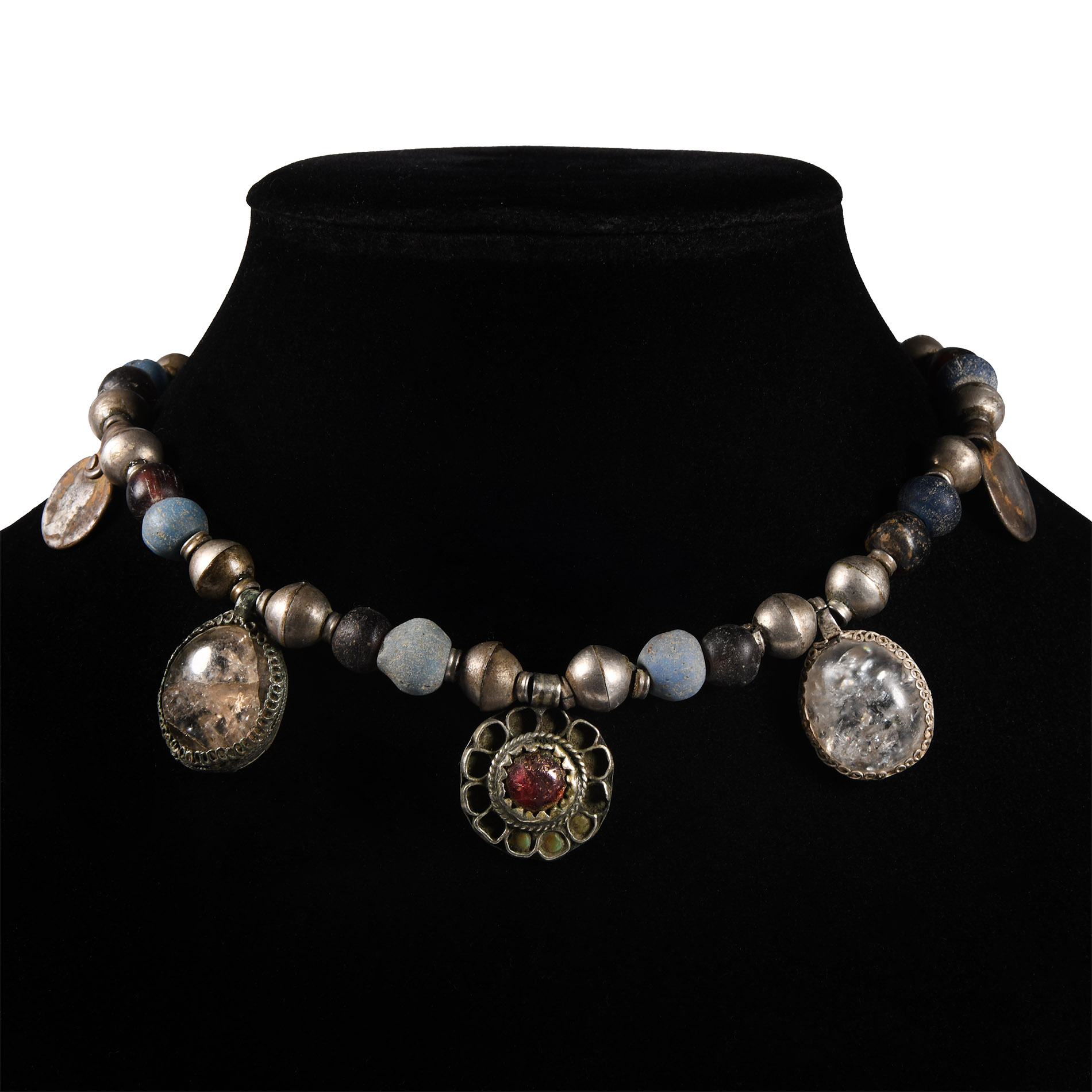 Germanic Silver Pendant and Mixed Bead Necklace