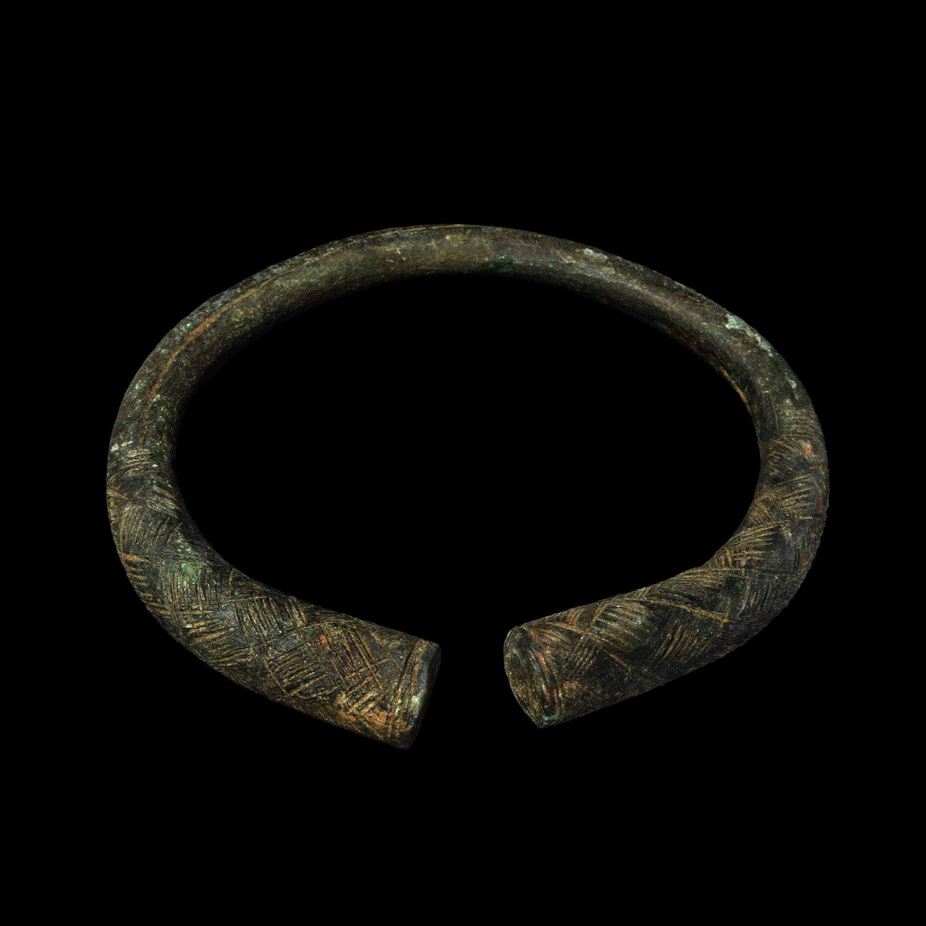 Viking Age Bronze Hatched Panel Bracelet with Trumpet Terminals