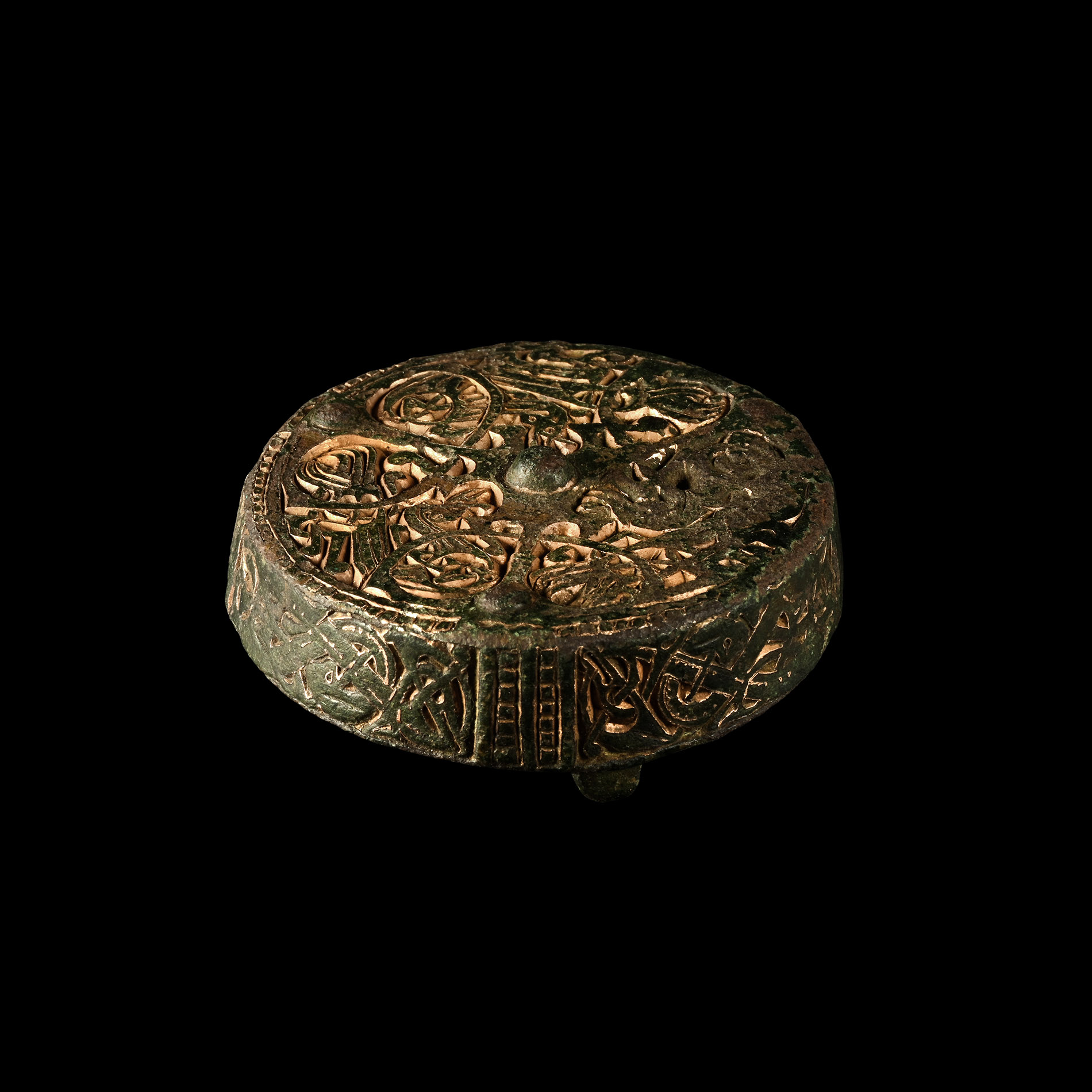 Viking Age Gilt Bronze Oseberg Box Brooch with Entwined Animals