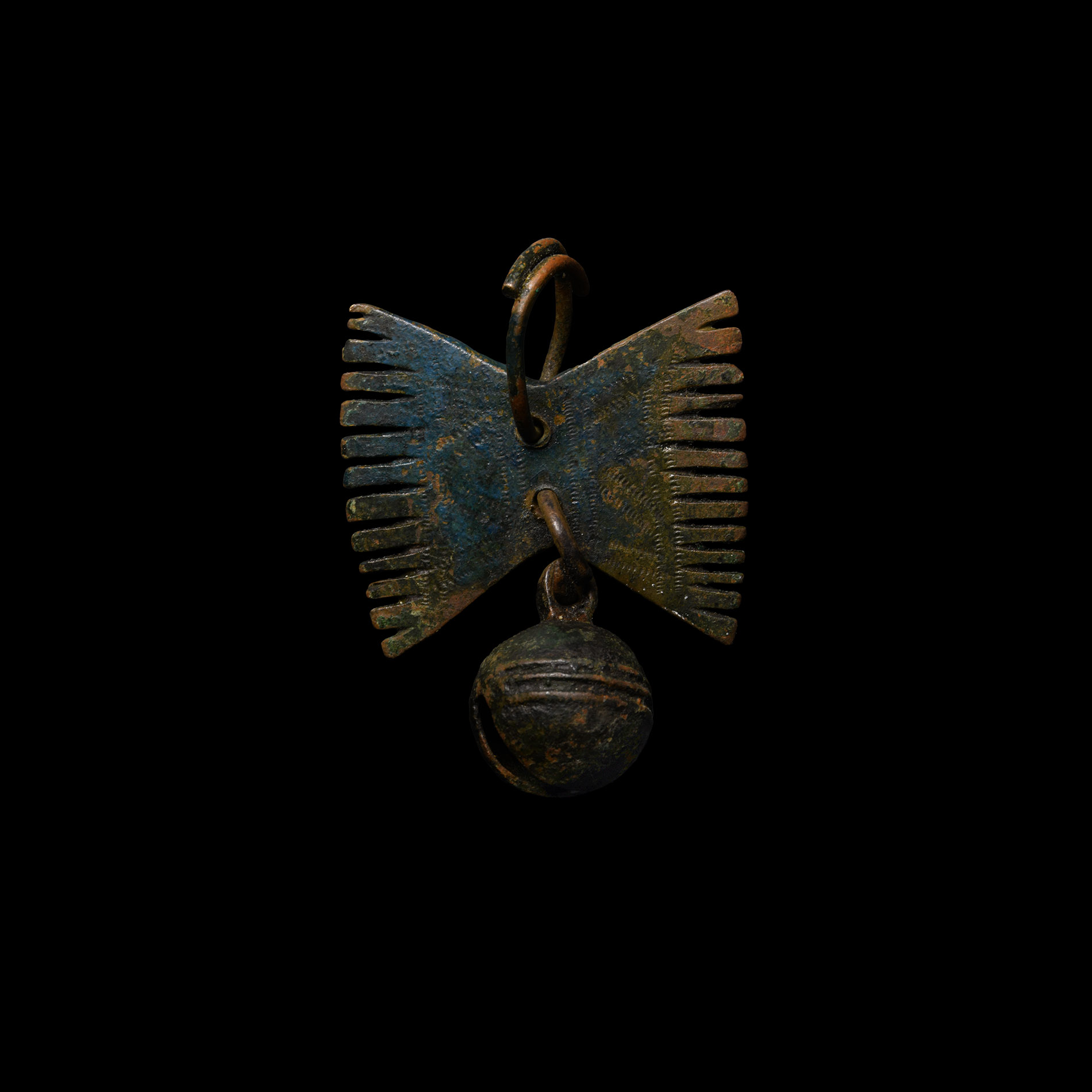 Viking Age Bronze Decorated Comb Pendant with Bell