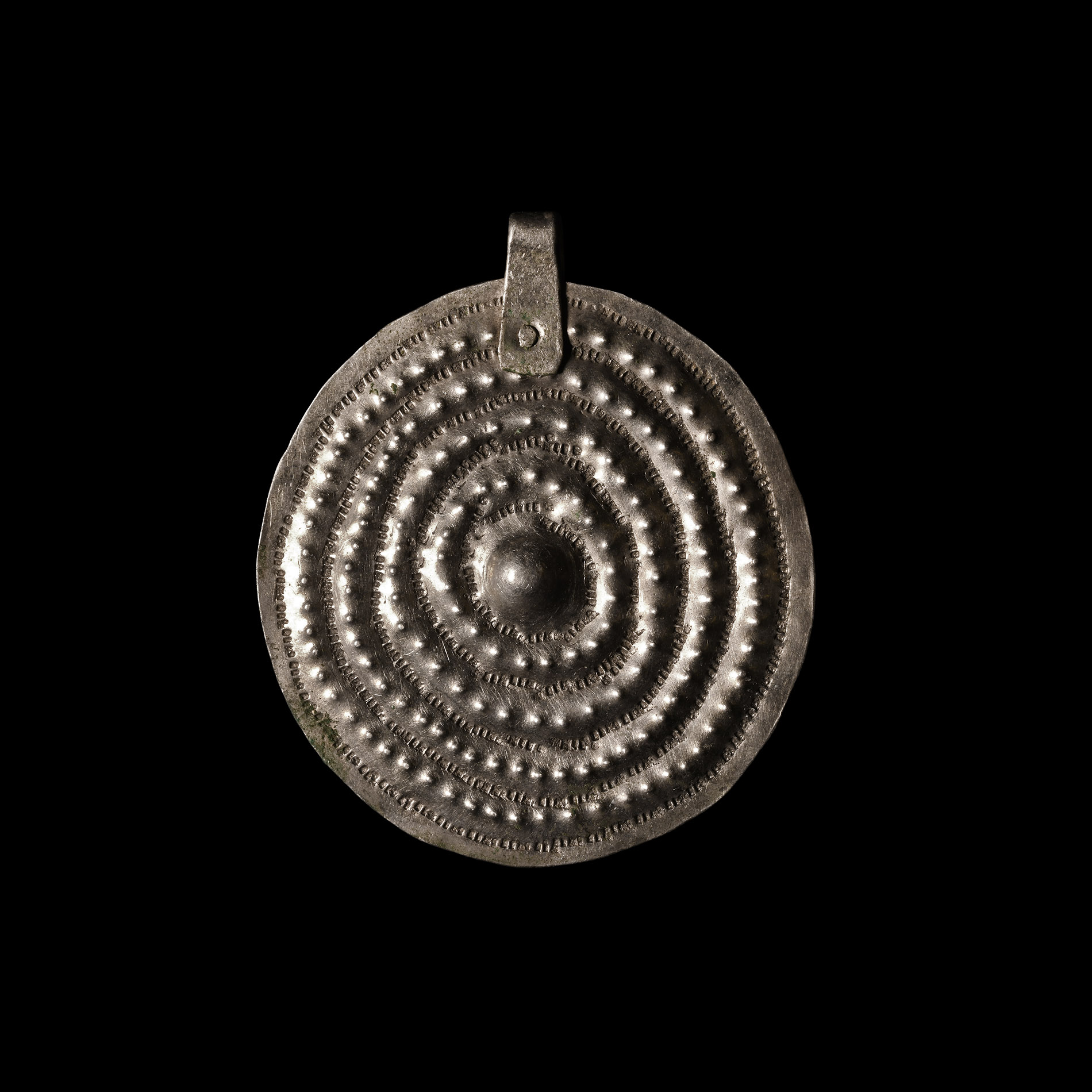 Large Viking Silver Pendant with Concentric Circle Design