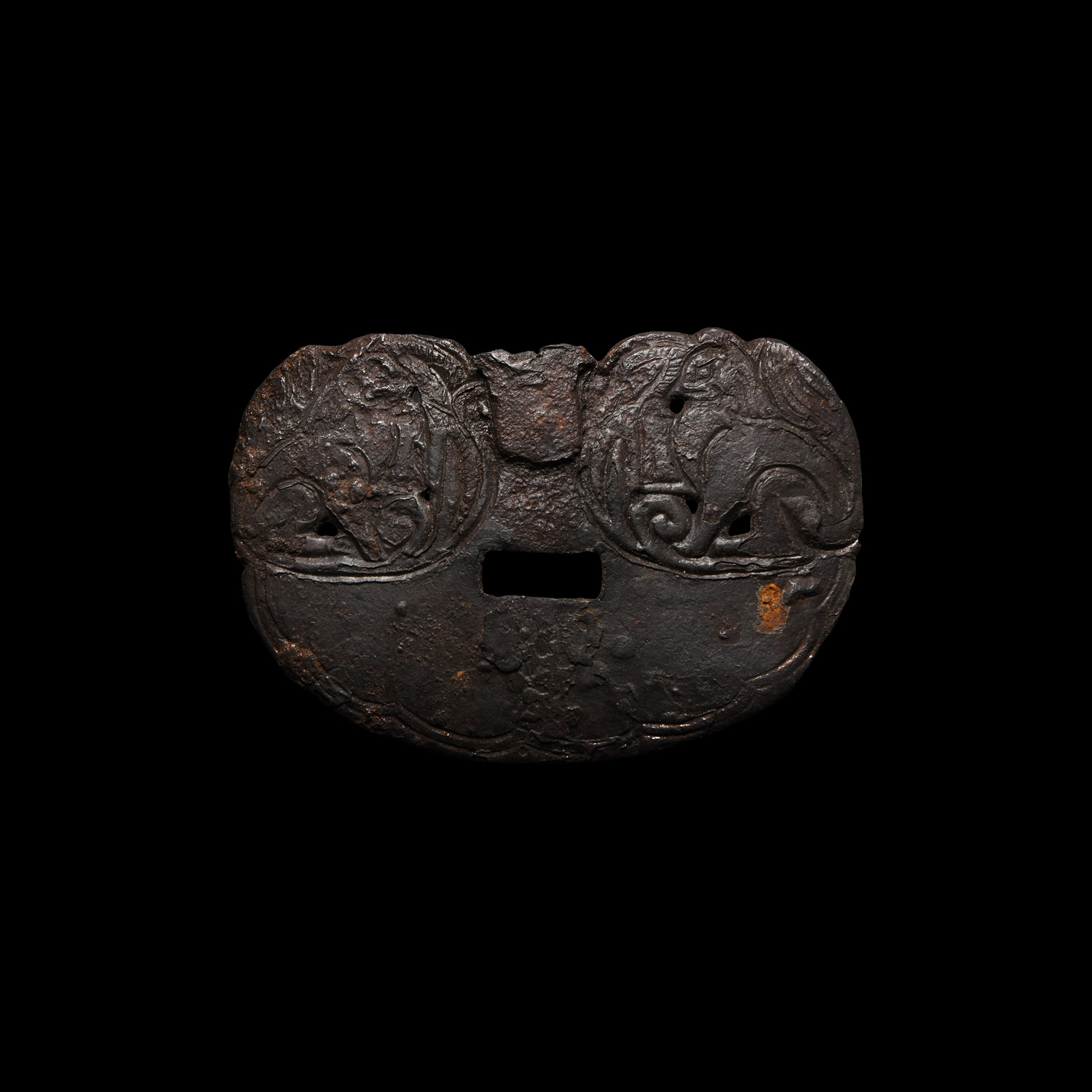 Medieval Bronze Applique with Seated Beasts
