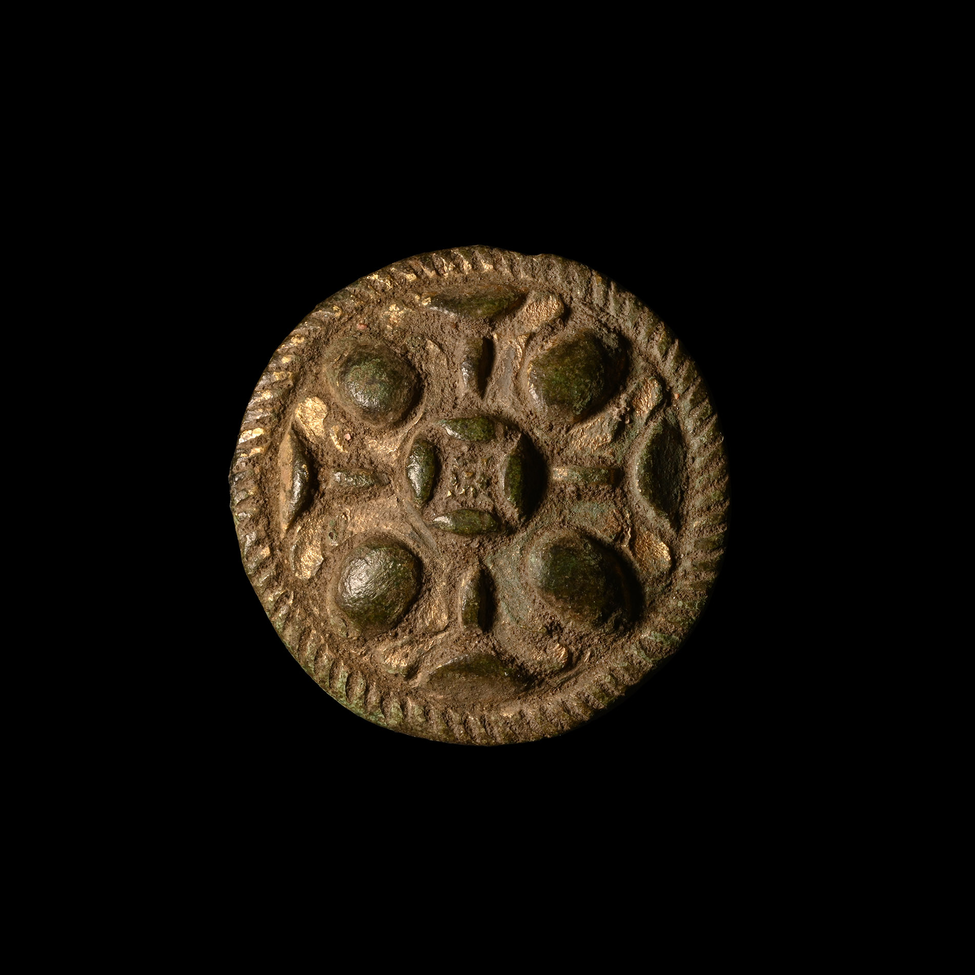 Viking Age Gilt Bronze Mount with Cross and Lobes