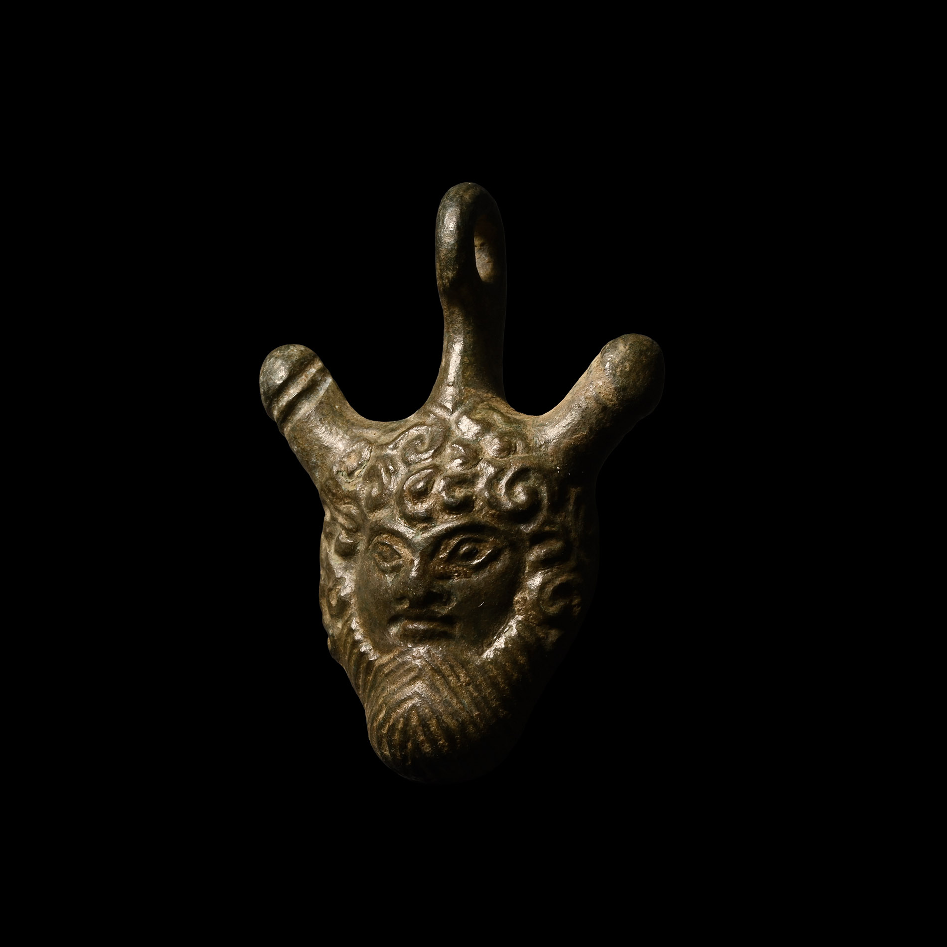 Roman Bronze Phallic Mask Pendant