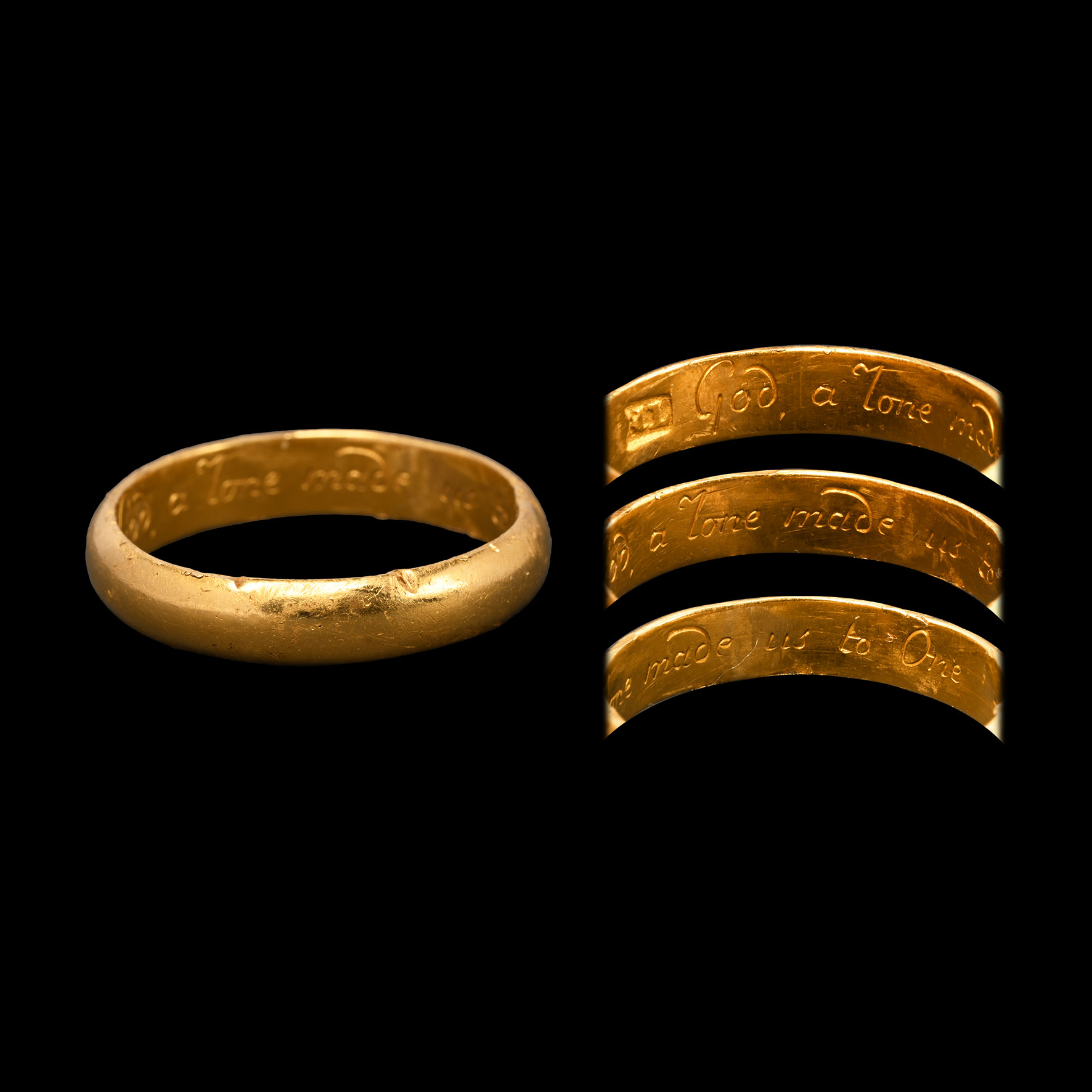 Large Post Medieval 'God a Lone Made us to One' Gold Posy Ring