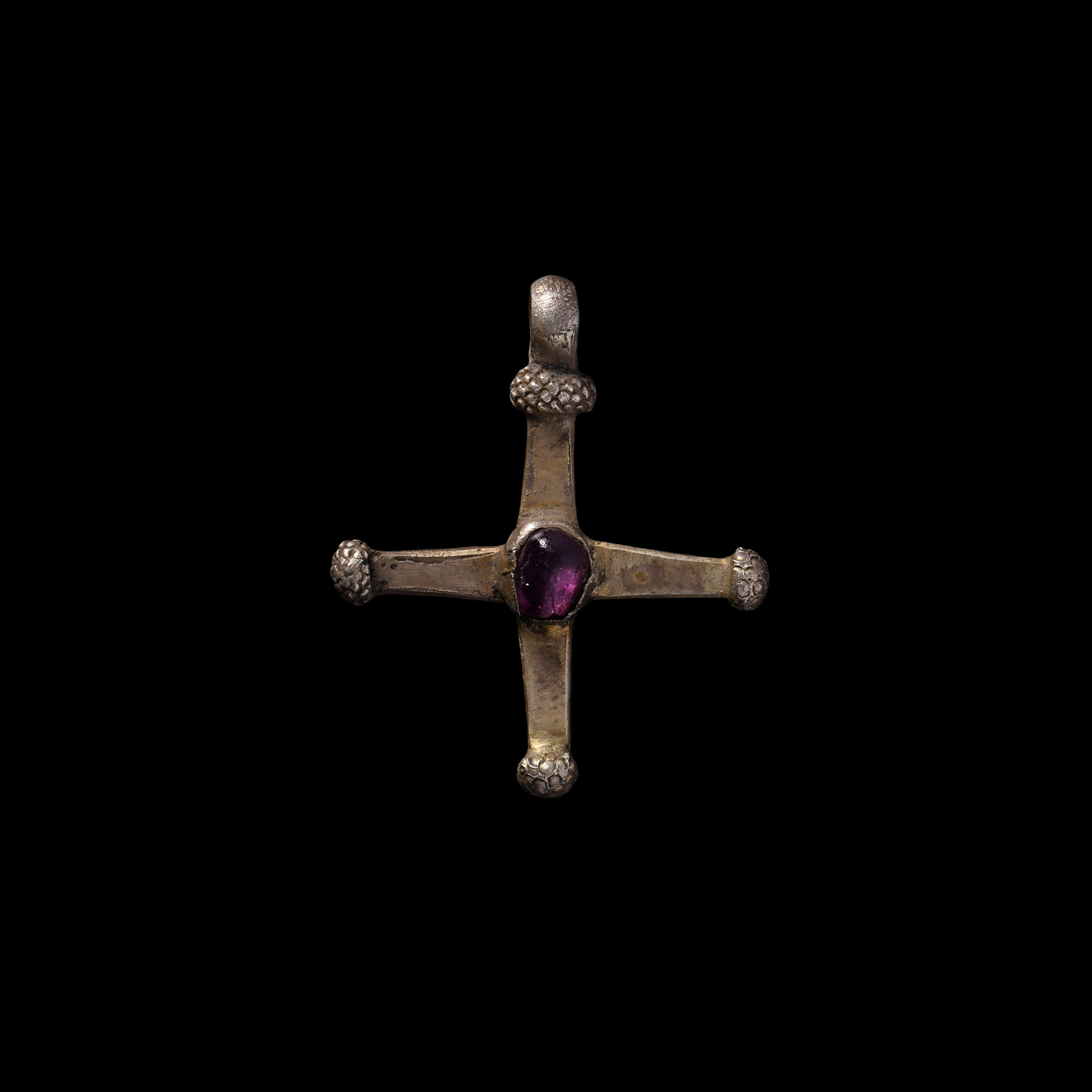 Medieval Silver-Gilt Jewelled Cross with Inscription