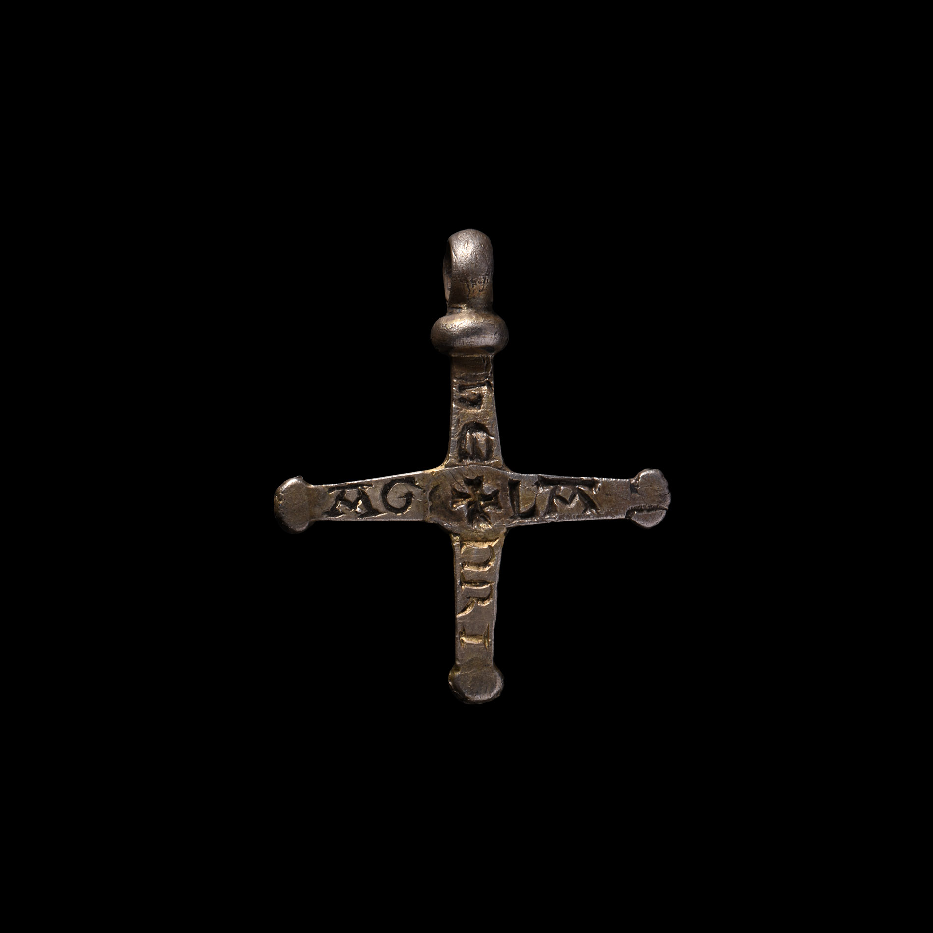Medieval Silver-Gilt Jewelled Cross with Inscription